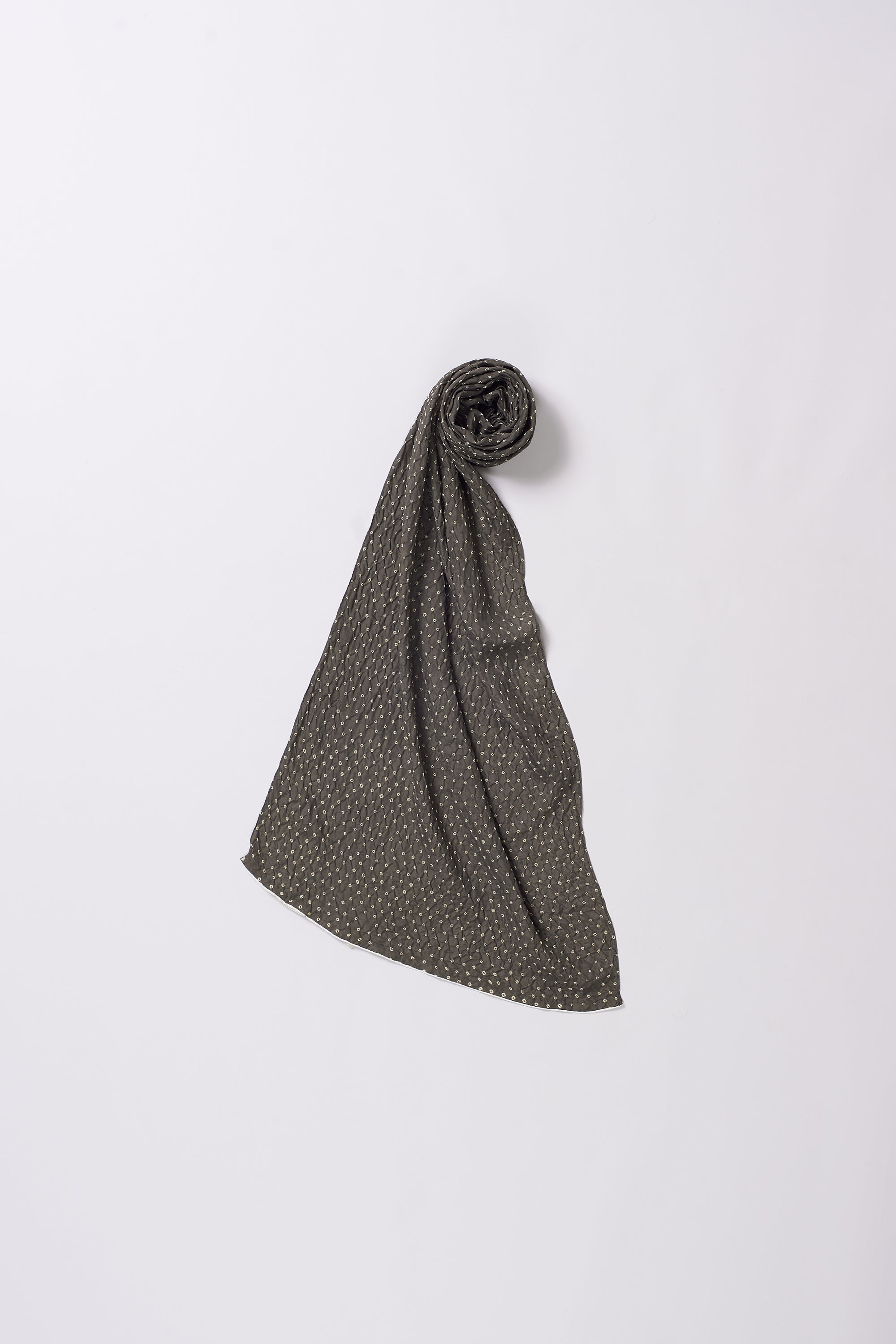 Charcoal Silk With Bandhani Scarf