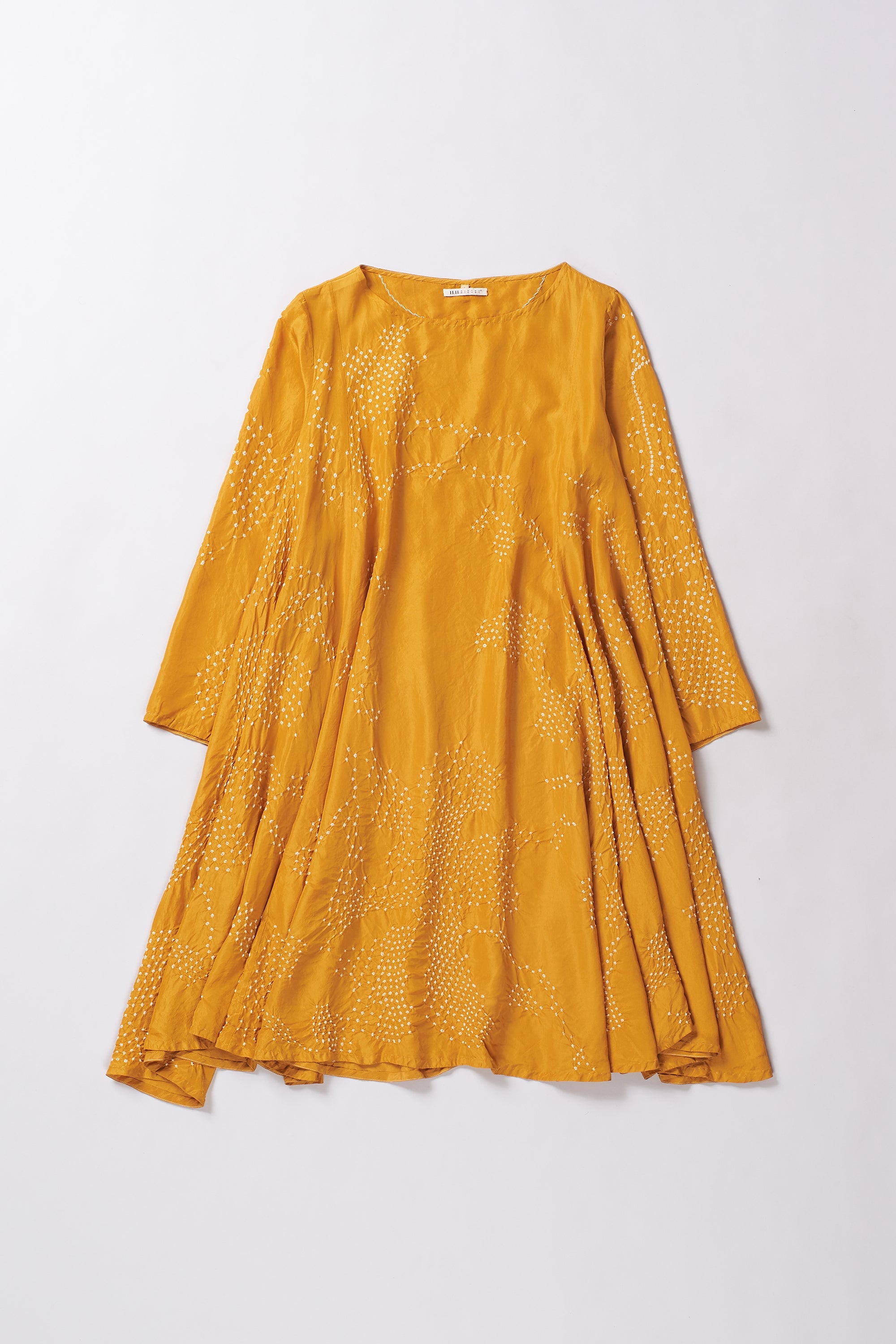 MANGO YELLOW FLARED HIGH LOW BANDHANI DRESS