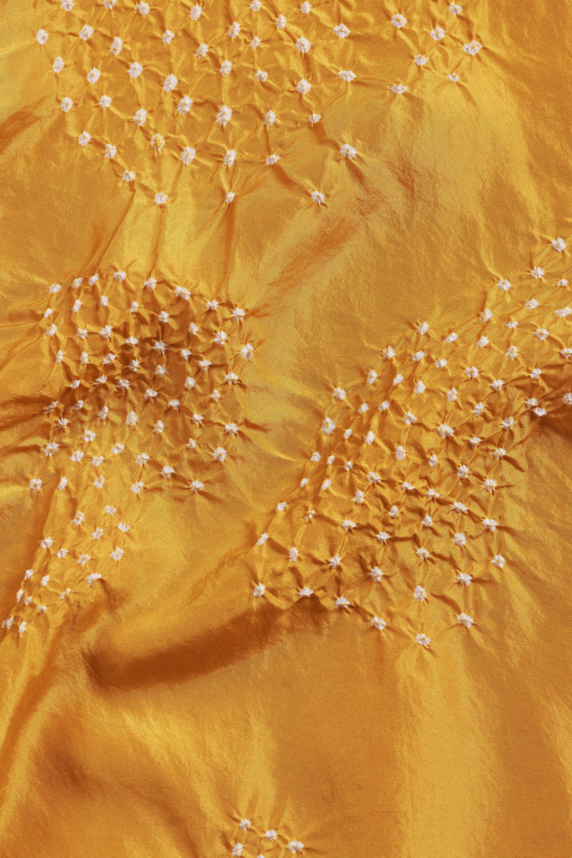 MANGO YELLOW FLARED HIGH LOW BANDHANI DRESS