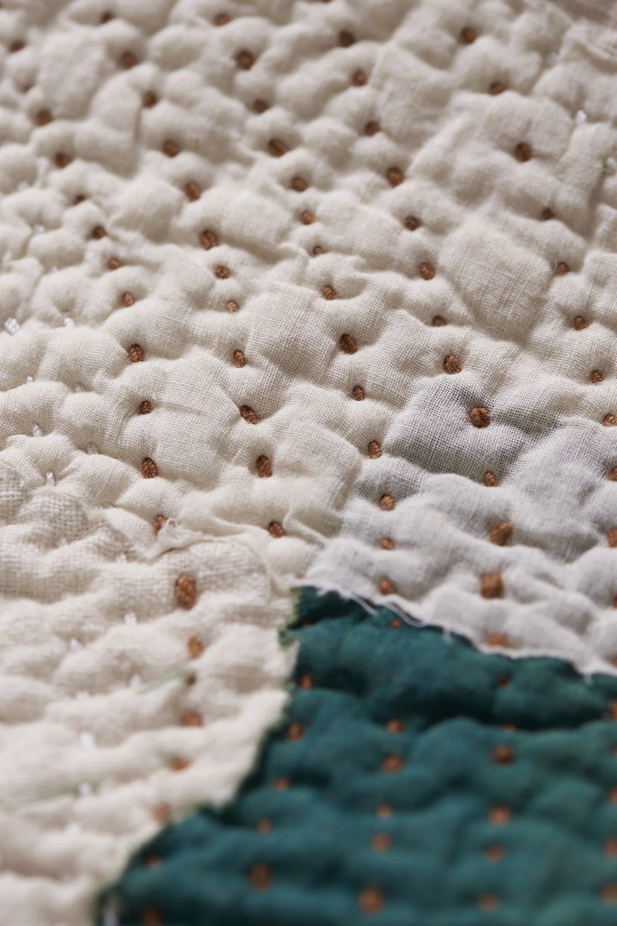 Close-up of fabric with kanthawork