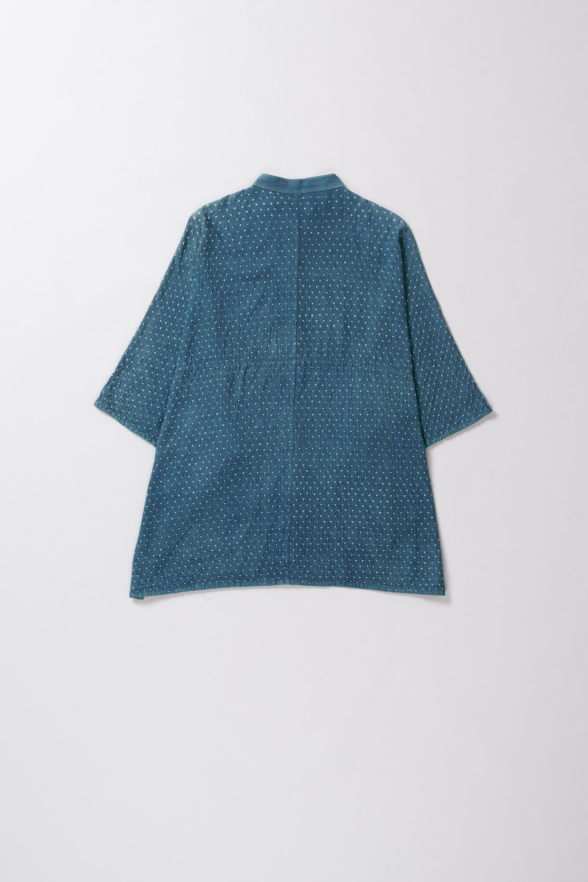 Turquoise Band Collar Shirt Crafted With All Over Bandhani
