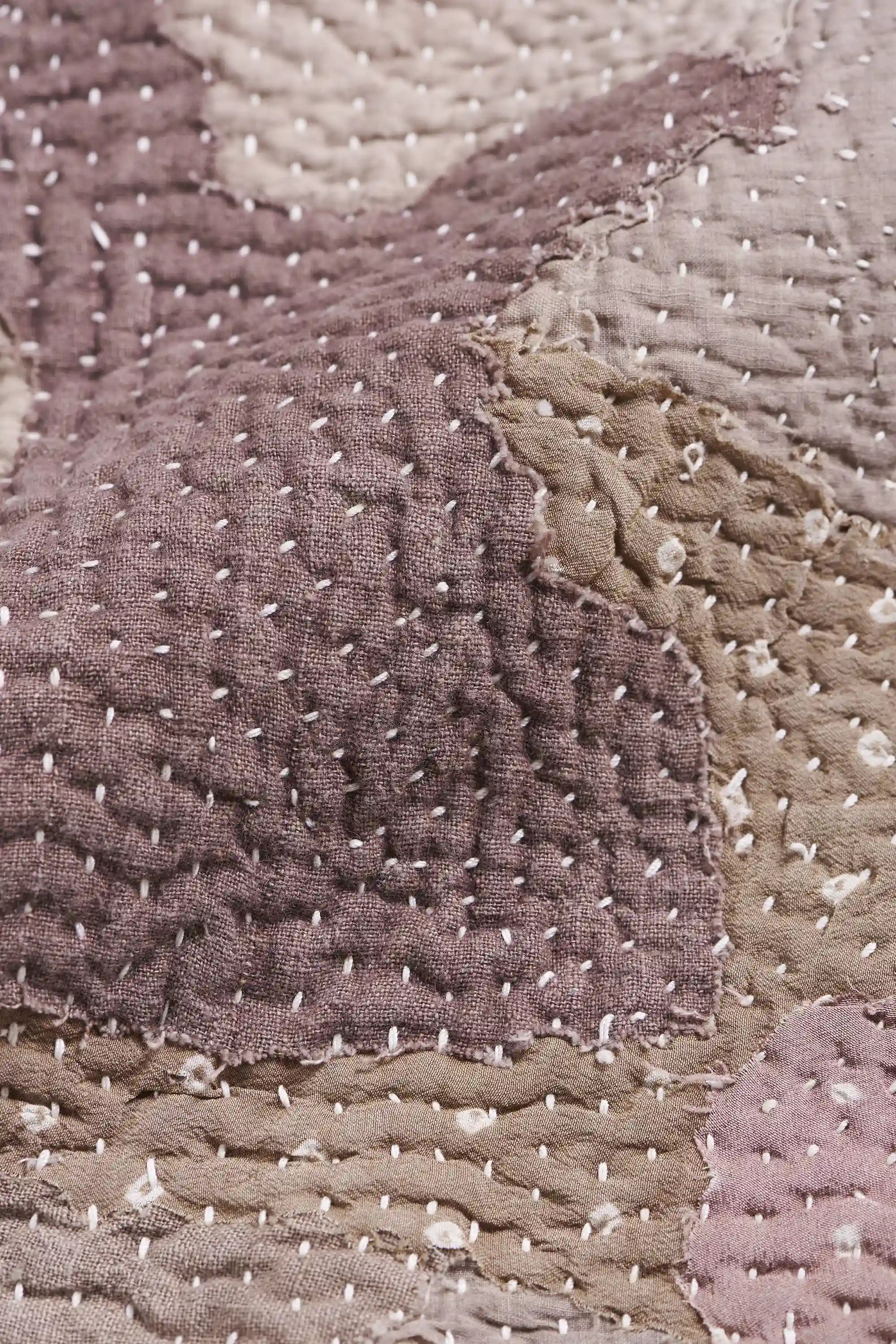 Close-up of a fabric with kantha work