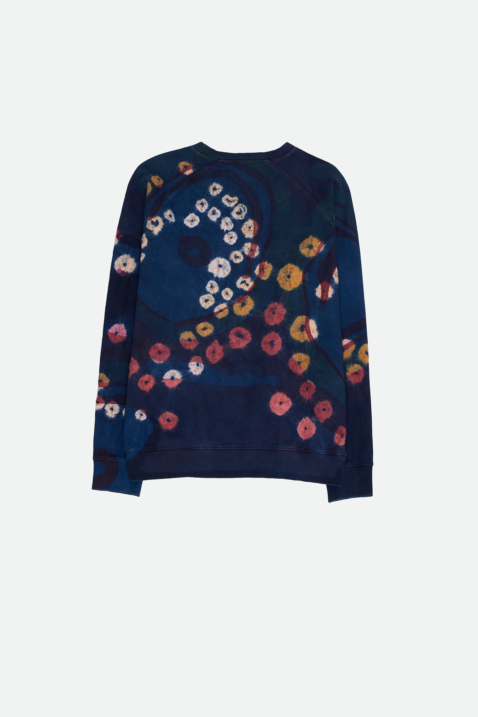 Back image of a medium indigo sweatshirt