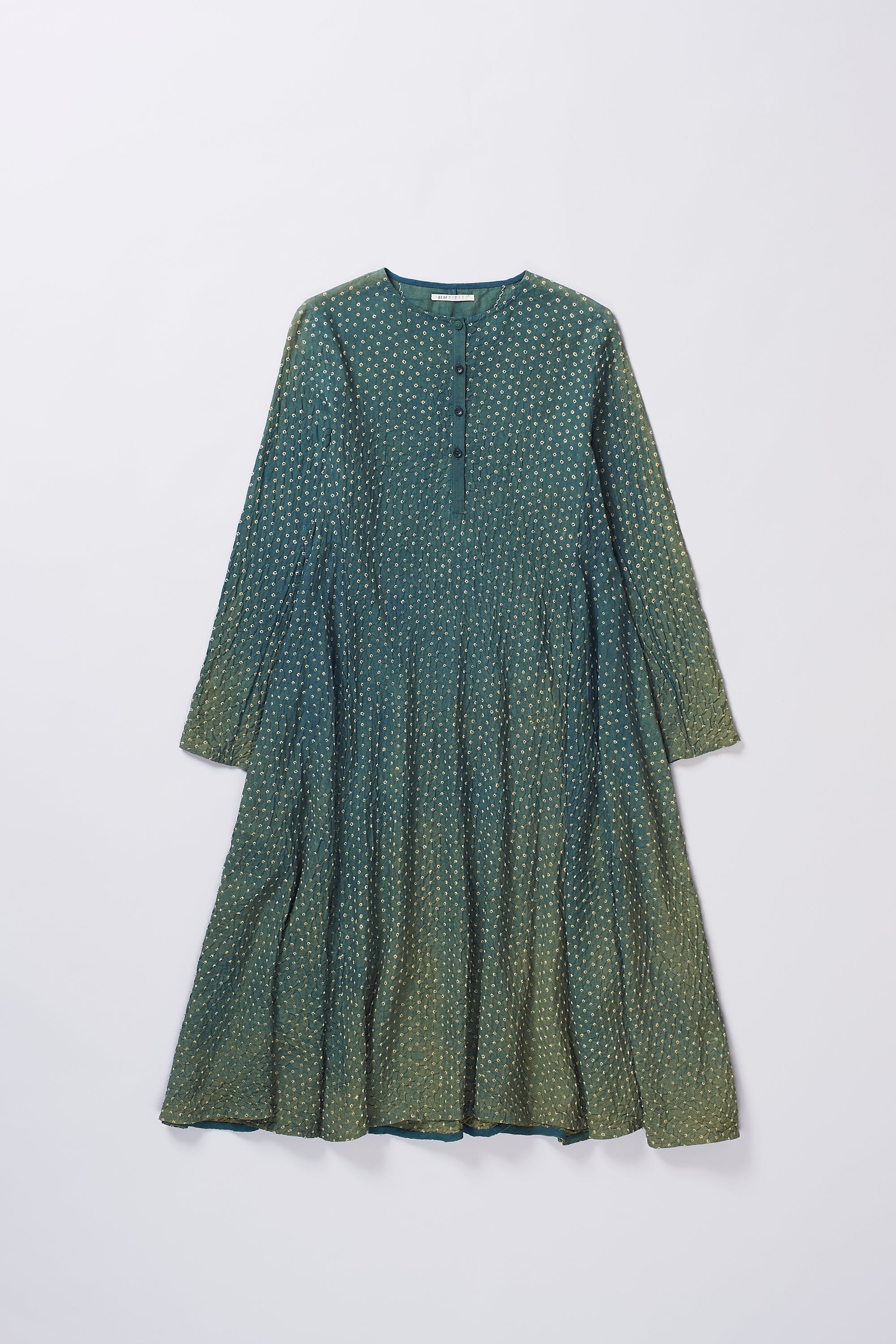 BOTTLE GREEN COTTON SILK BANDHANI DRESS