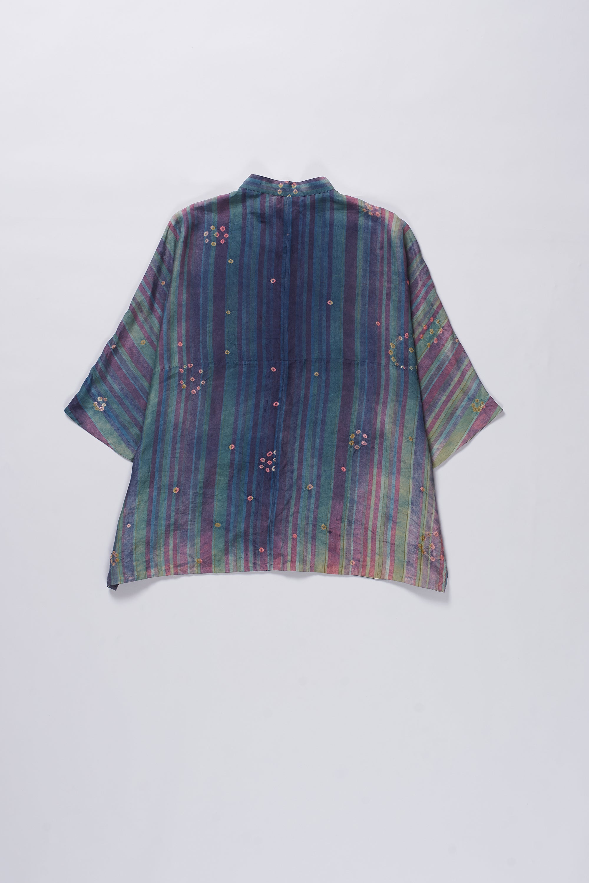 MEDIUM INDIGO MULTICOLORED BANDHANI SILK SHIRT