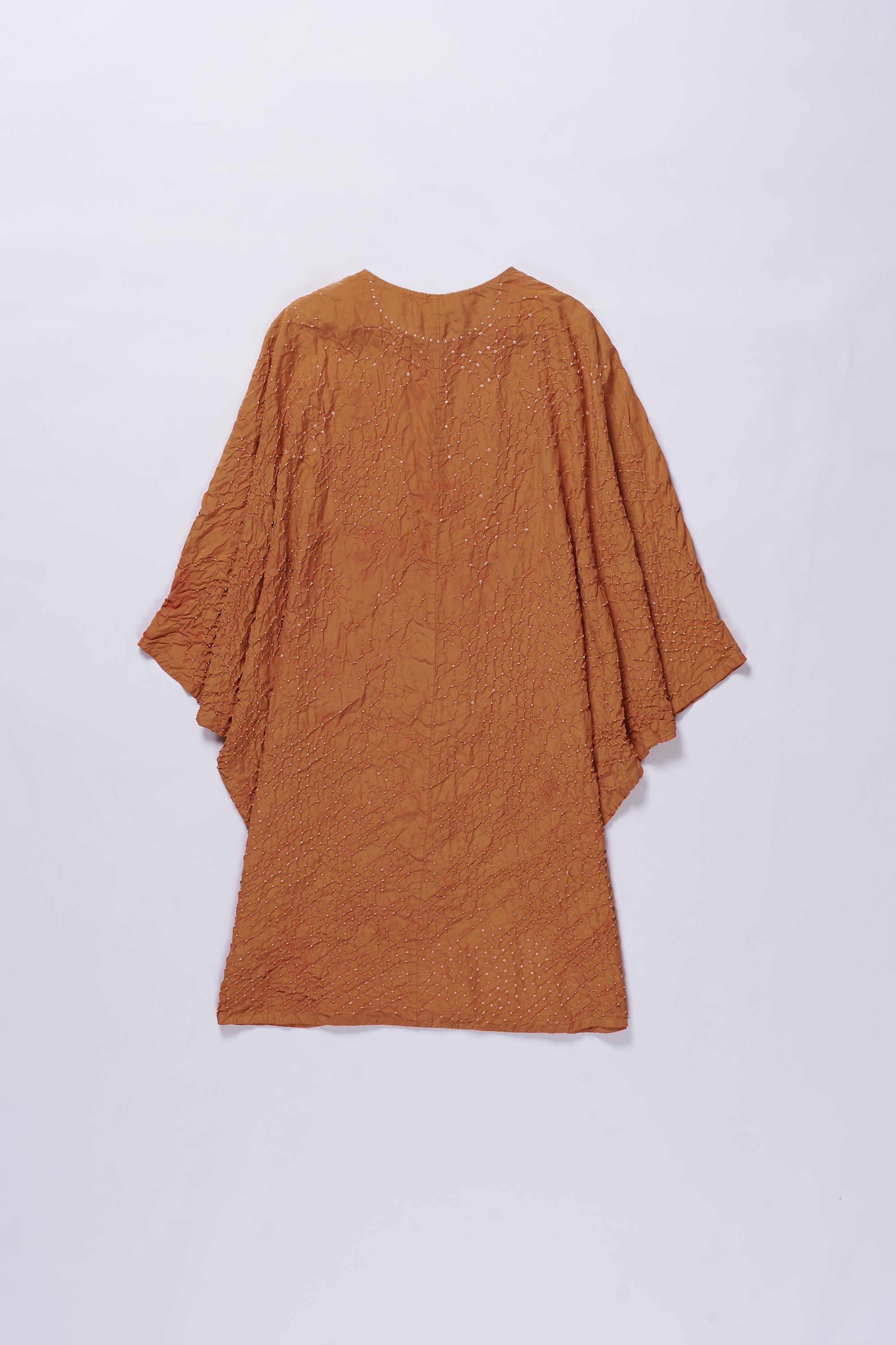 SUNSET ORANGE BANDHANI SILK DRESS