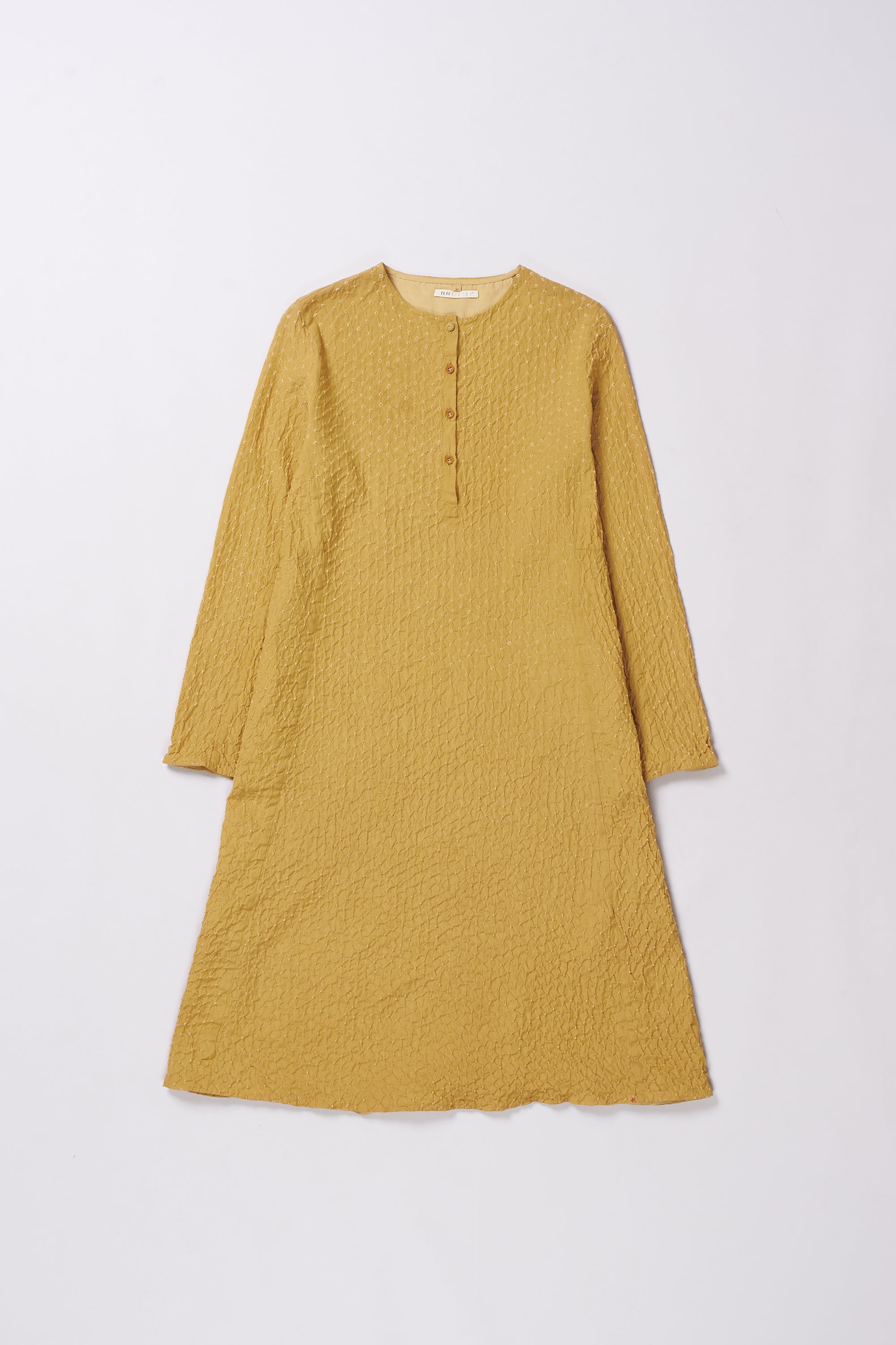 All Over Bandhani Flared Dress in Ochre Yellow