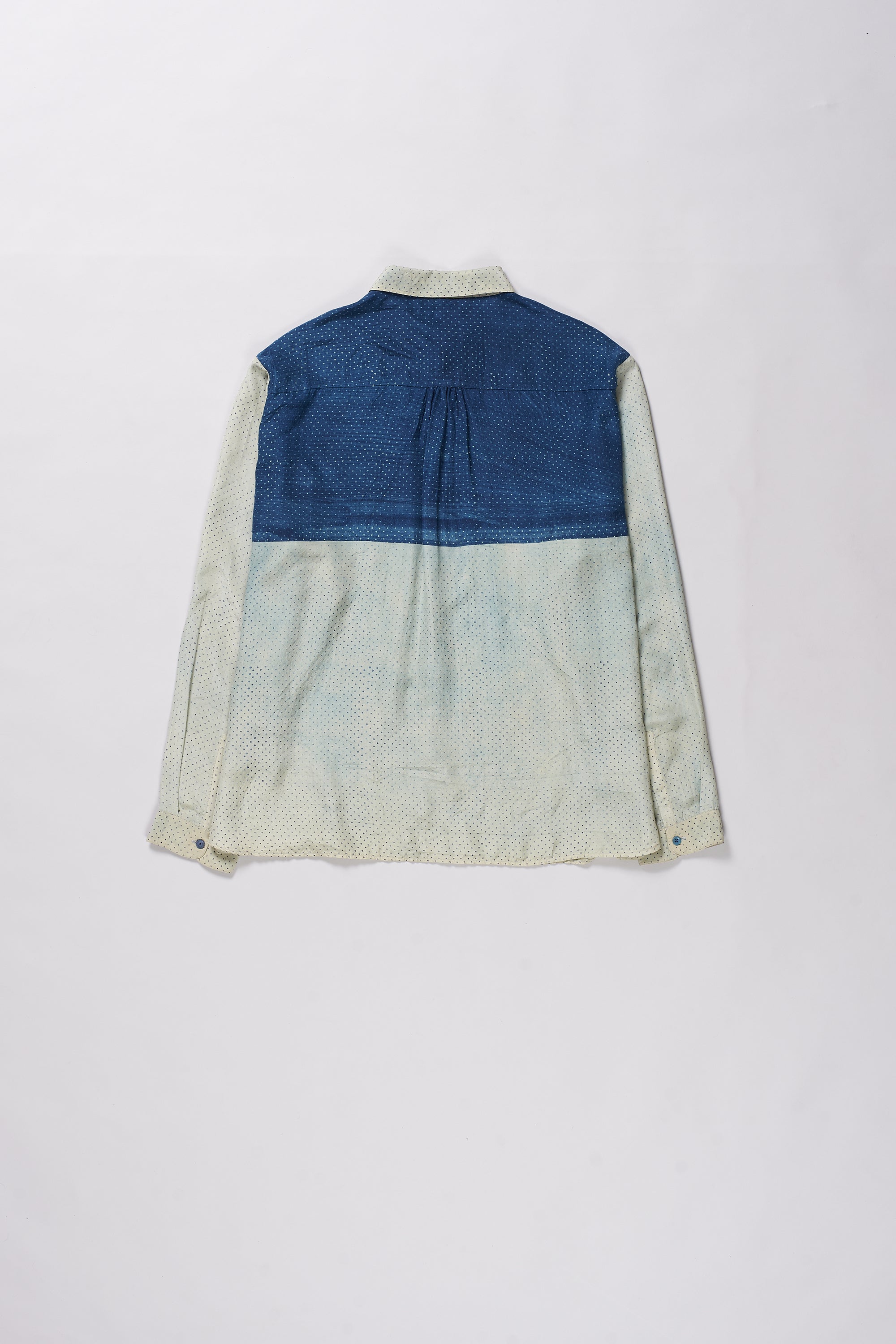 INDIGO BLOCK PRINTED SOFT SILK SHIRT