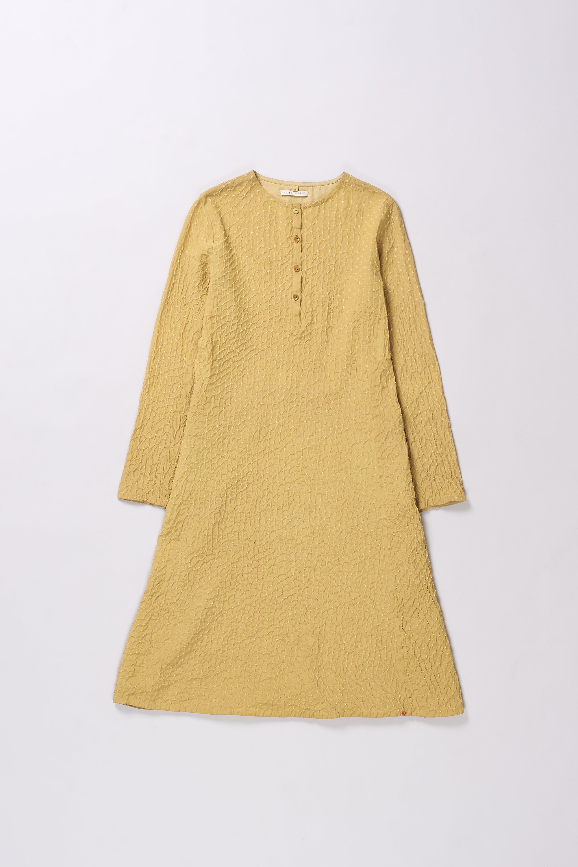 BANDHANI COTTON DRESS IN OCHRE YELLOW