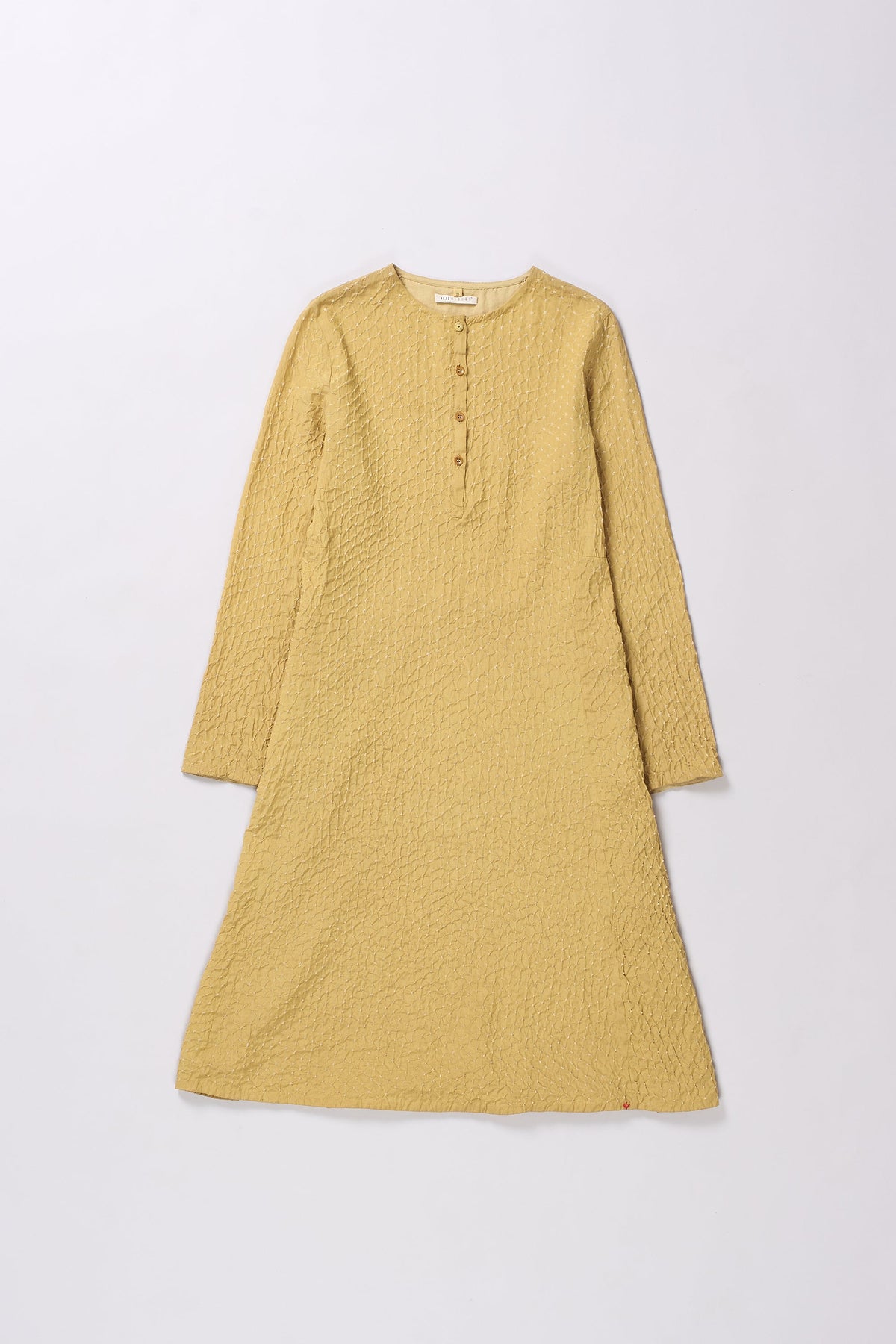 BANDHANI COTTON DRESS IN OCHRE YELLOW
