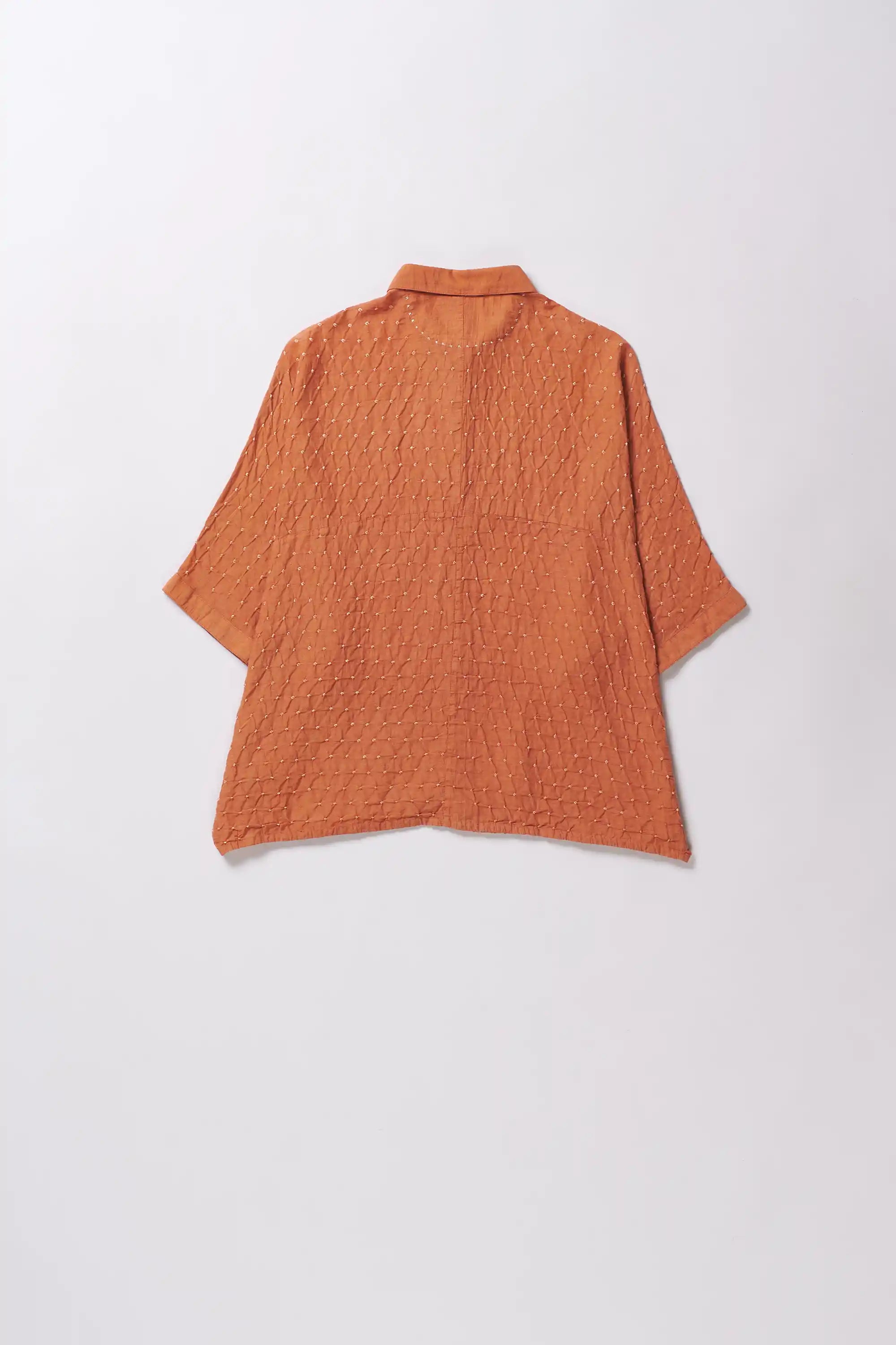 Sunset Orange Cotton Silk Shirt With Bandhani