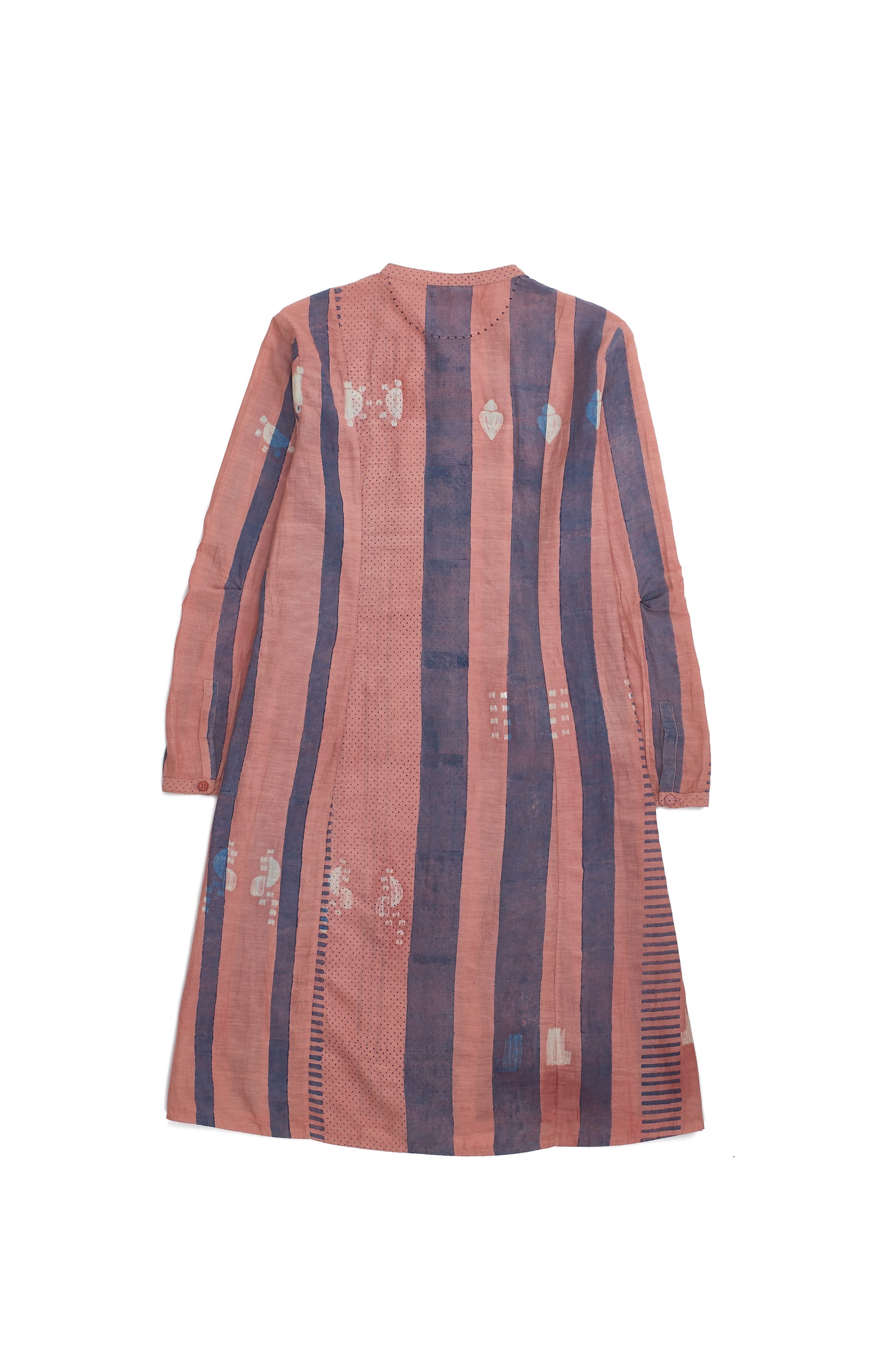 Chalk Pink Shibori Block Print Cotton Silk Blend Women Dress