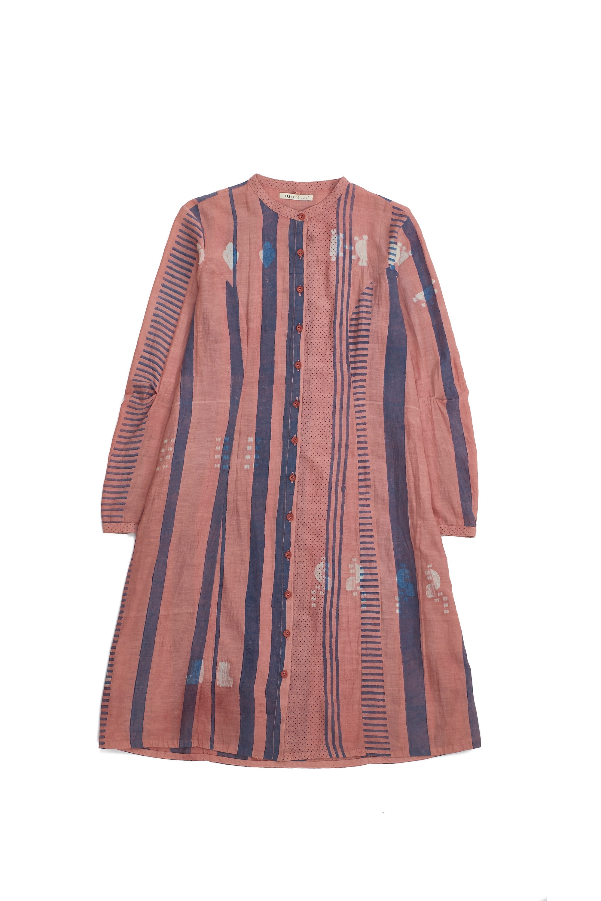 Chalk Pink Shibori Block Print Cotton Silk Blend Women Dress