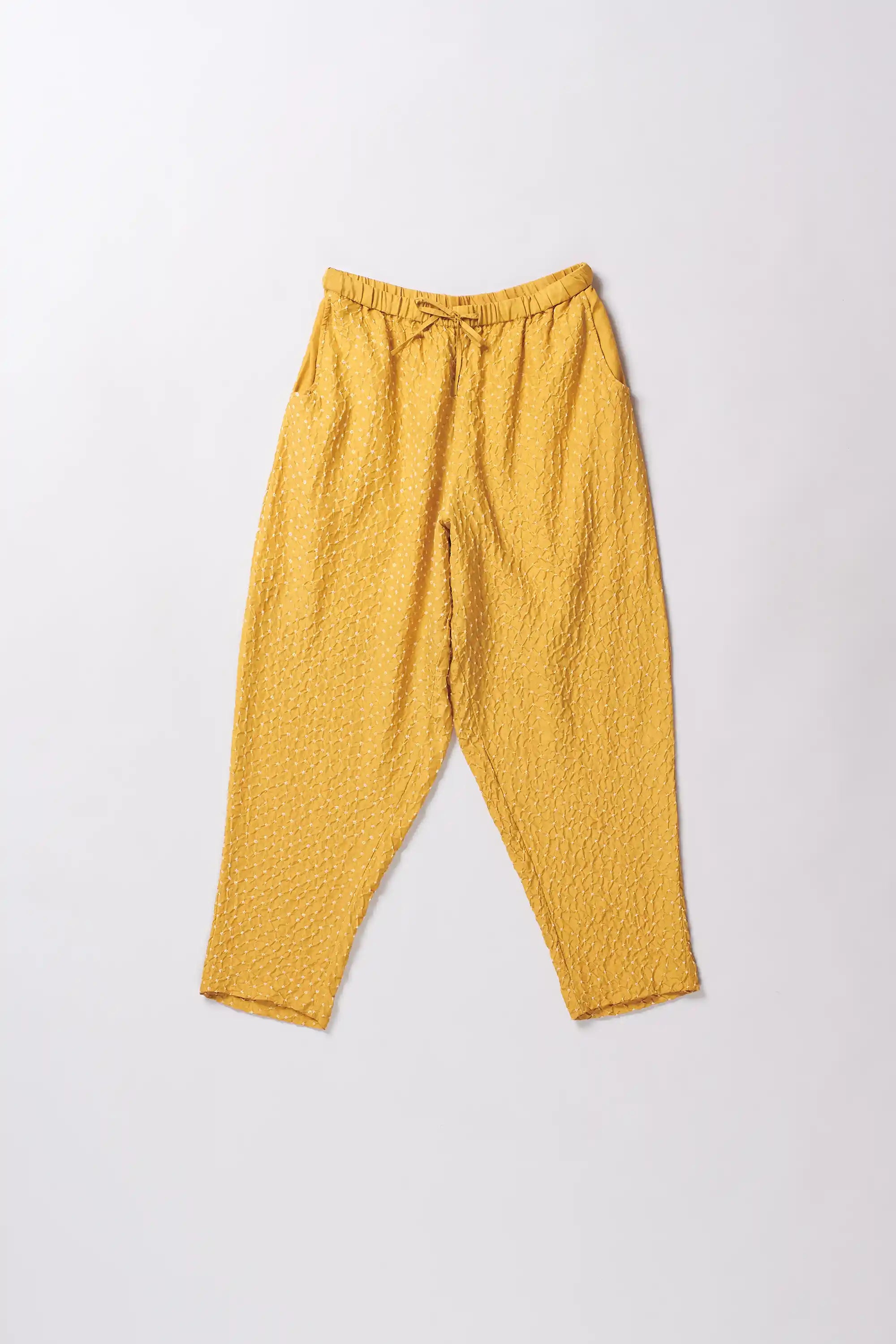 Ochre Yellow Bandhani Silk String Pant