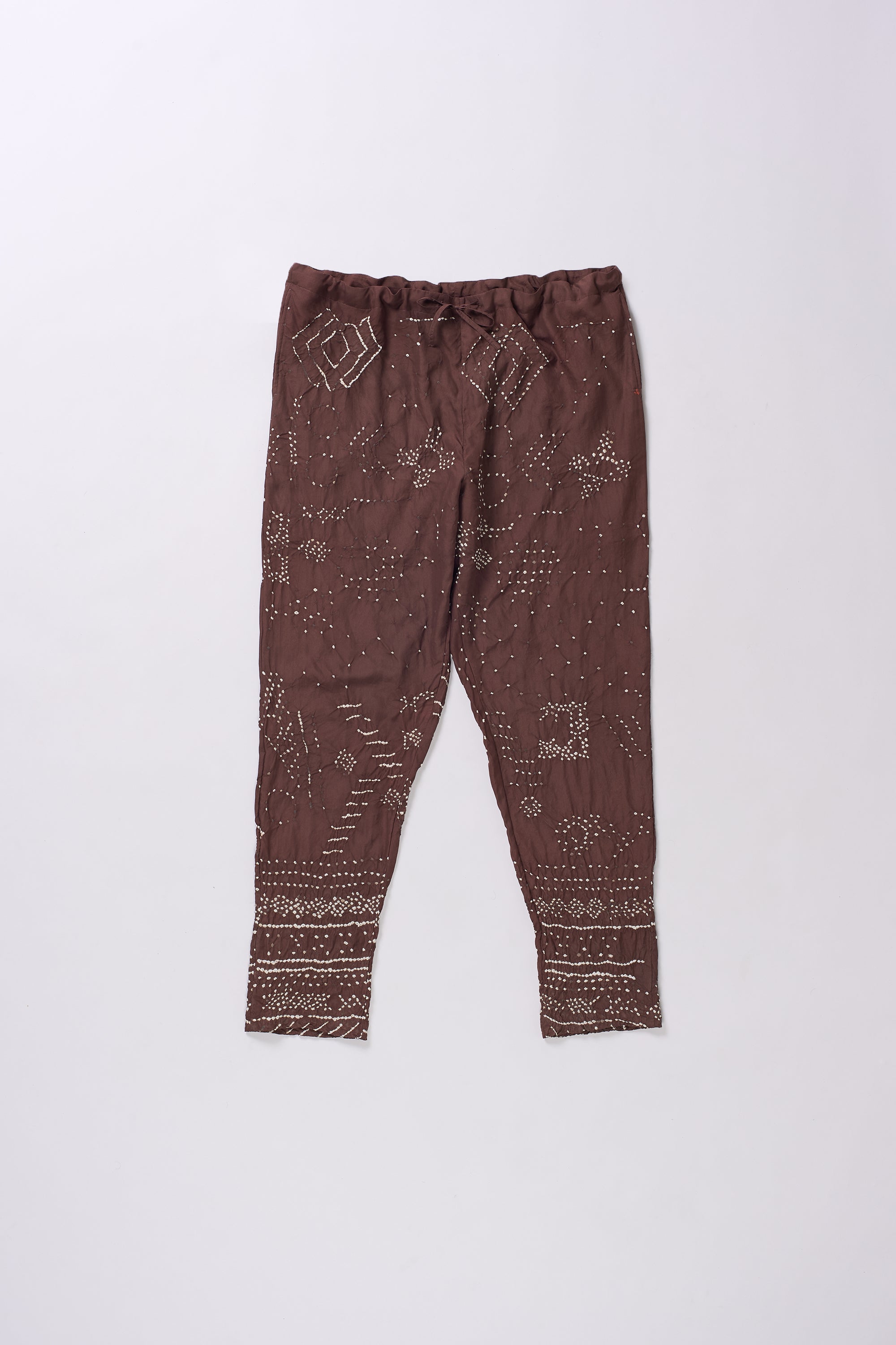 BURNT UMBER BANDHANI SILK PANTS