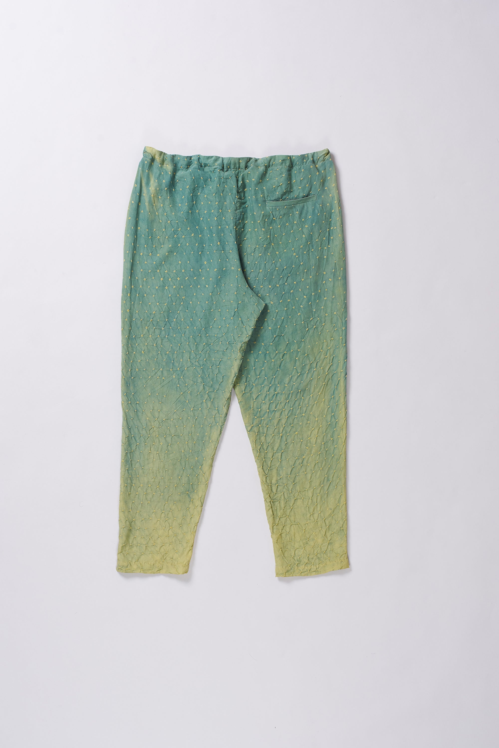 OLIVE GREEN SILK PANT WITH BANDHANI