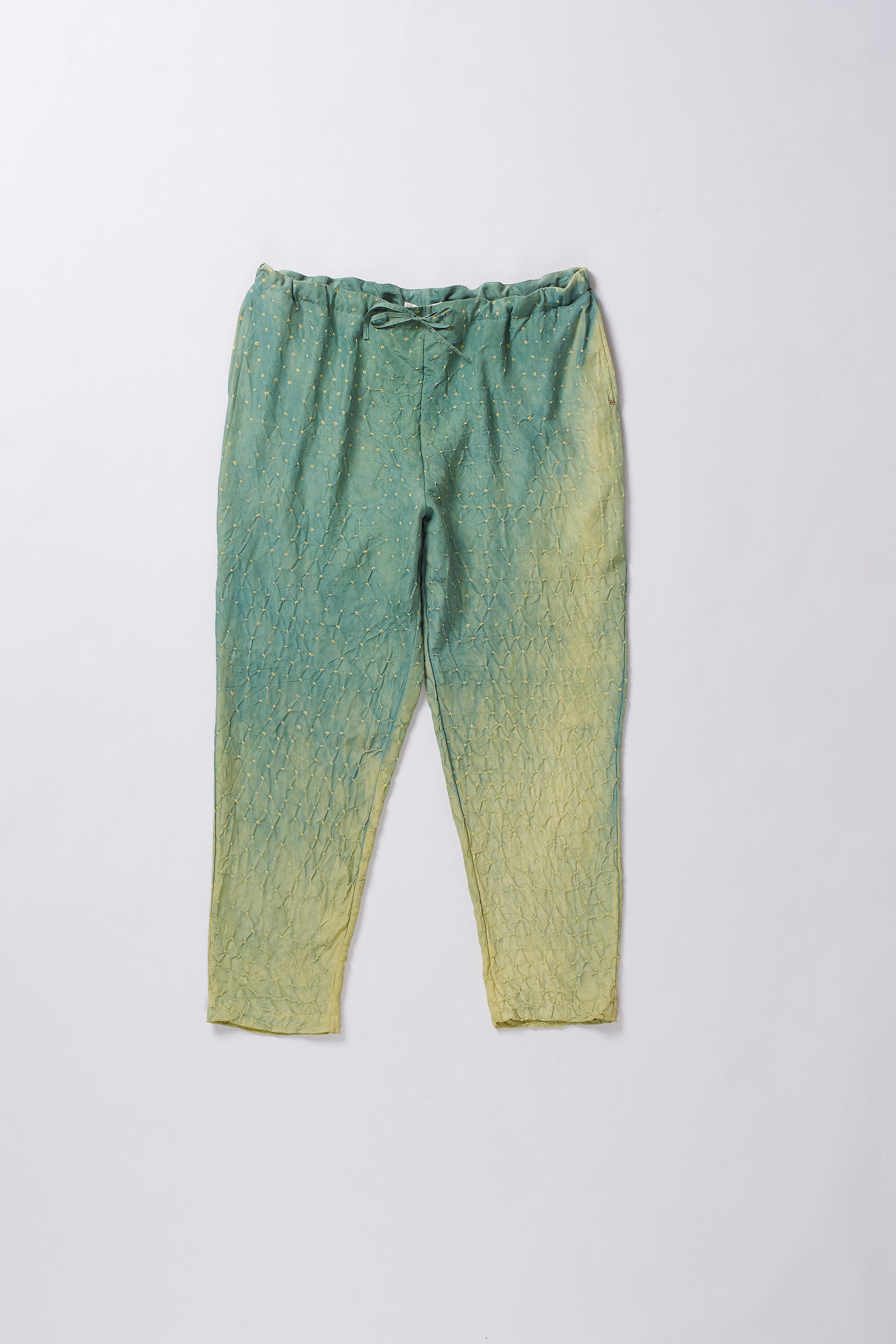 OLIVE GREEN SILK PANT WITH BANDHANI