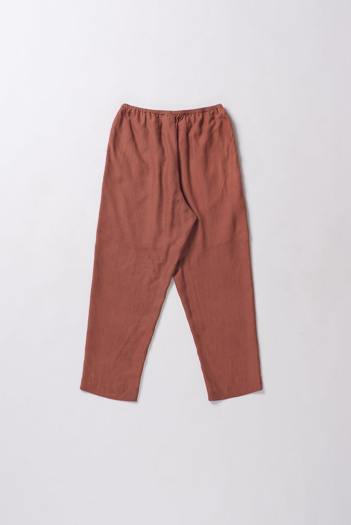 BRICK RED MIRROR WORK SILK ELASTIC PANTS