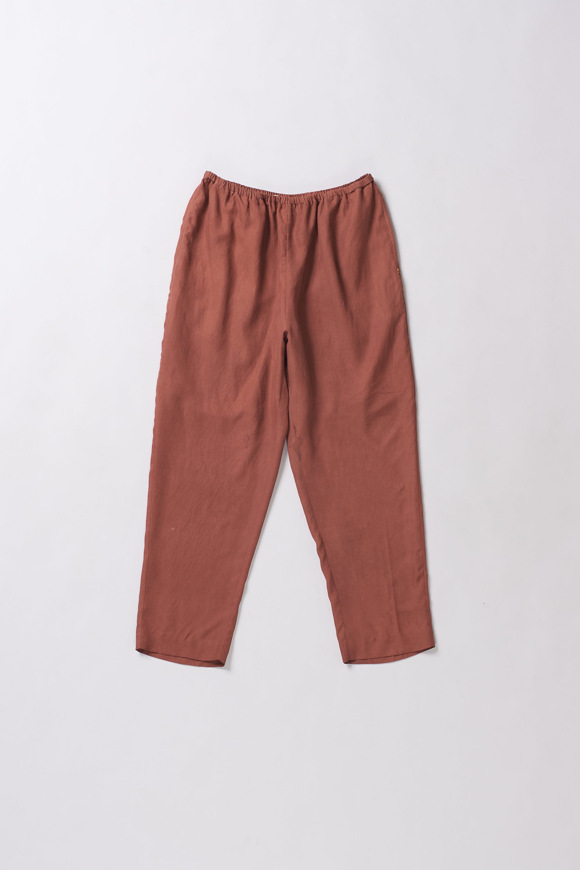 BRICK RED MIRROR WORK SILK ELASTIC PANTS