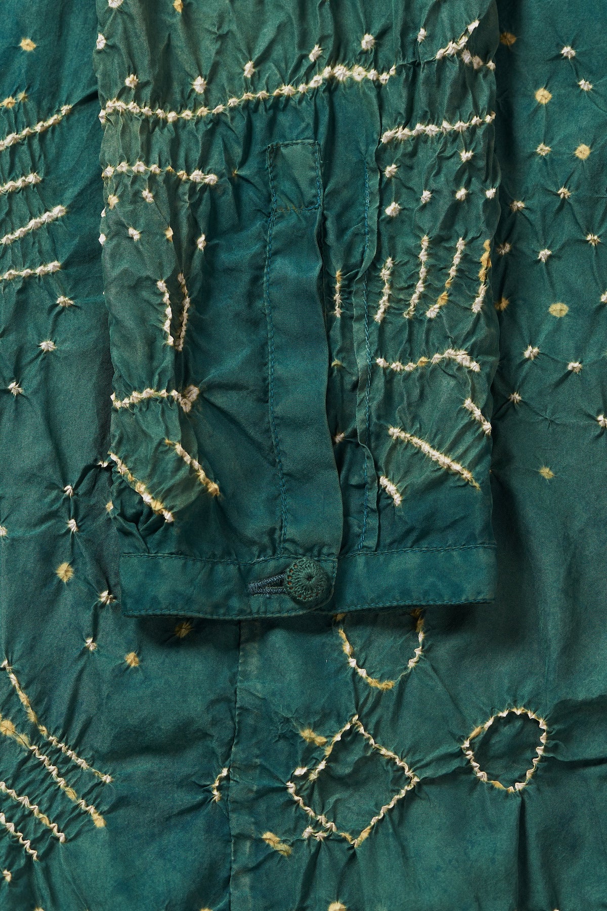 BOTTLE GREEN DIP DYED TEXTURED BANDHANI SILK DRESS