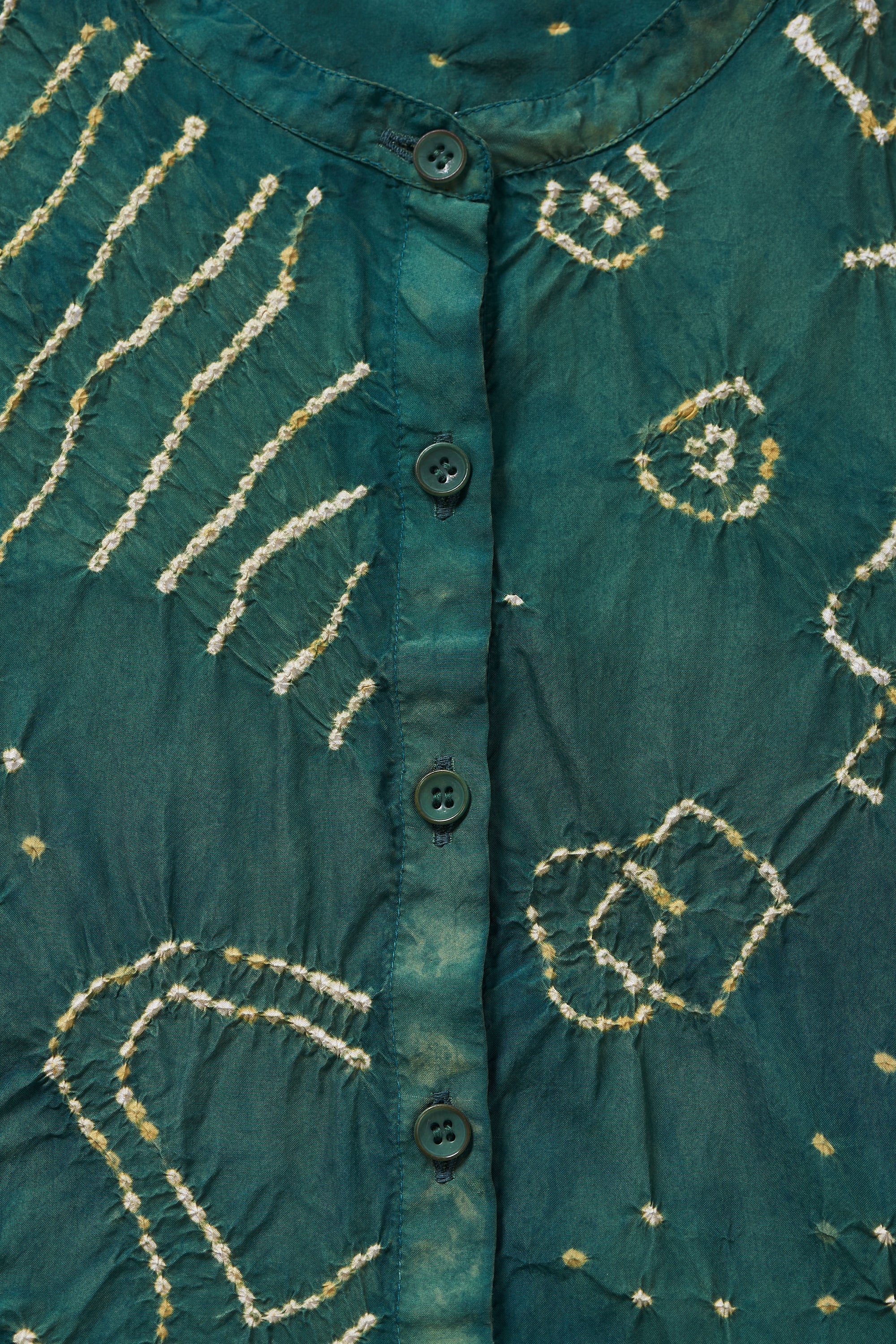 BOTTLE GREEN DIP DYED TEXTURED BANDHANI SILK DRESS