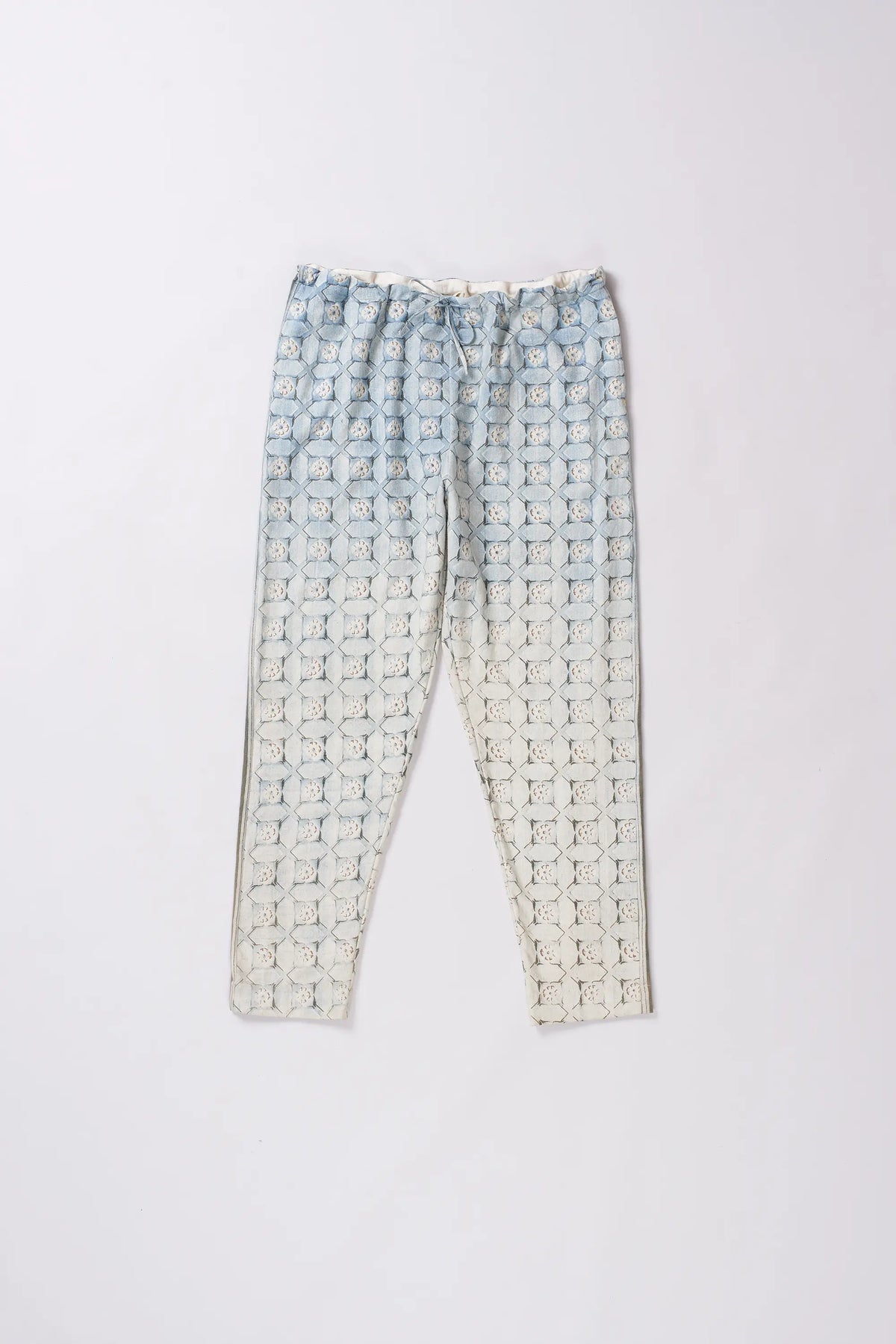 Light Indigo Screen Printed Drawstring Trousers