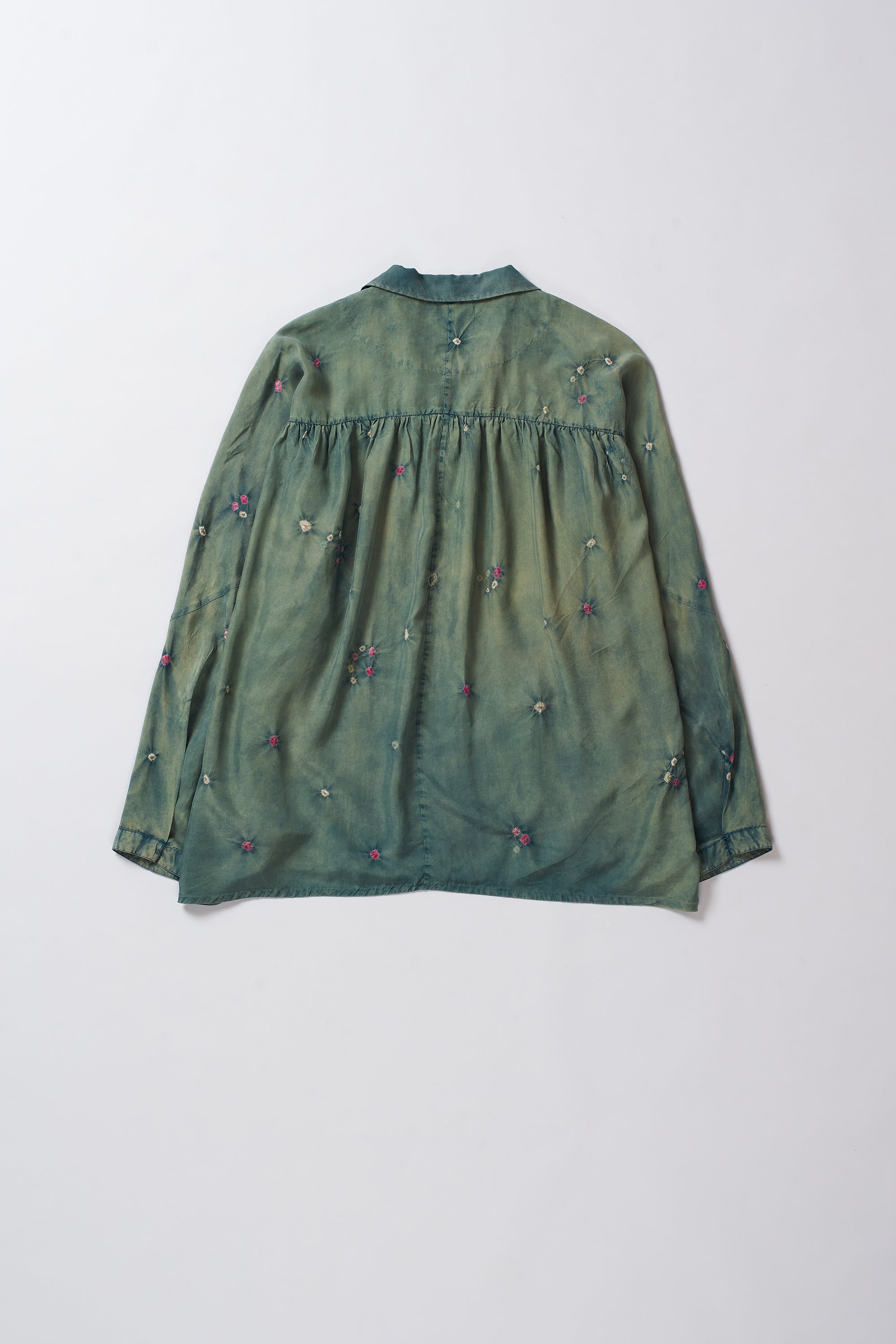 Green denim shirt with floral embroidery