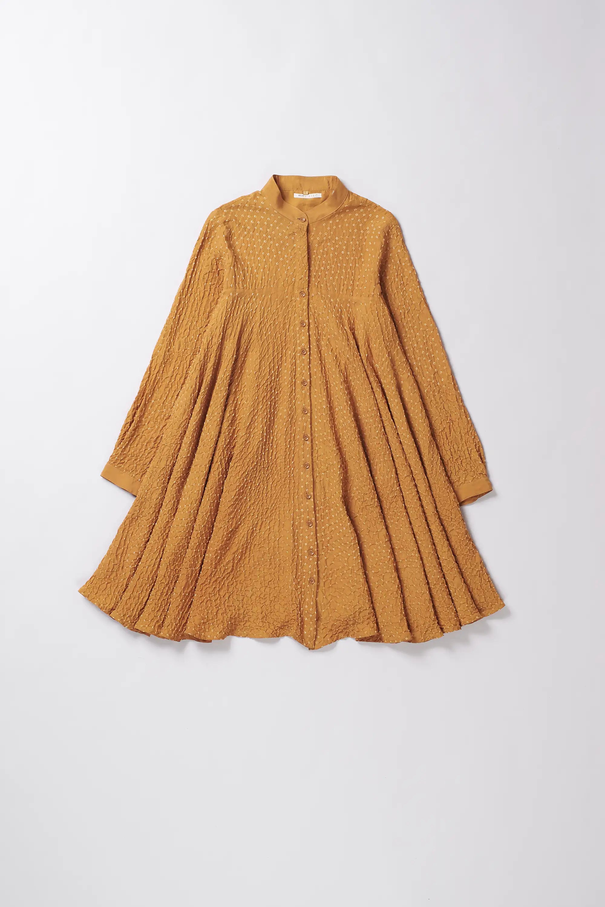 Mustard Yellow Silk Bandhani Women Flared Dress