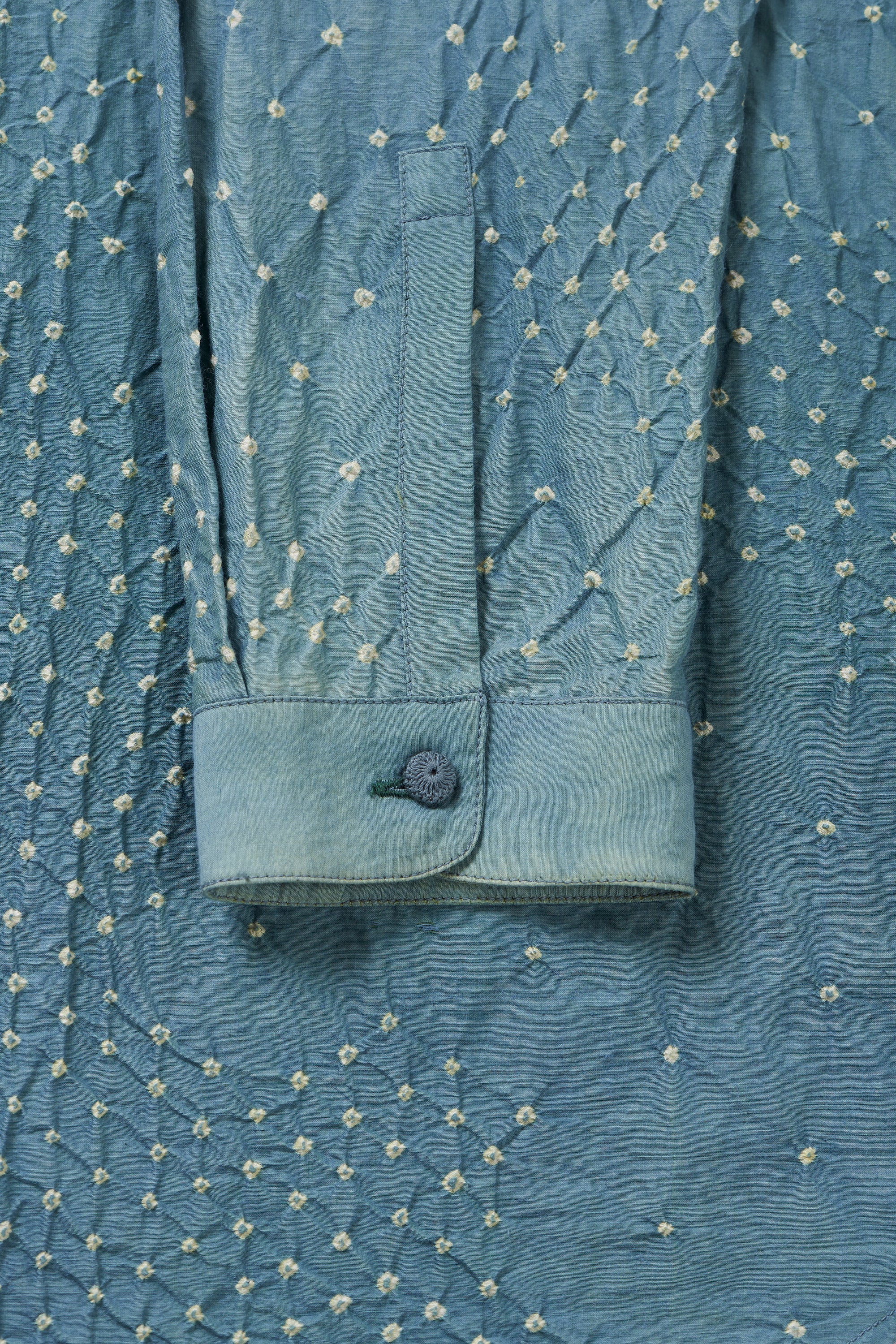 OLIVE GREEN BANDHANI COTTON SILK SHIRT