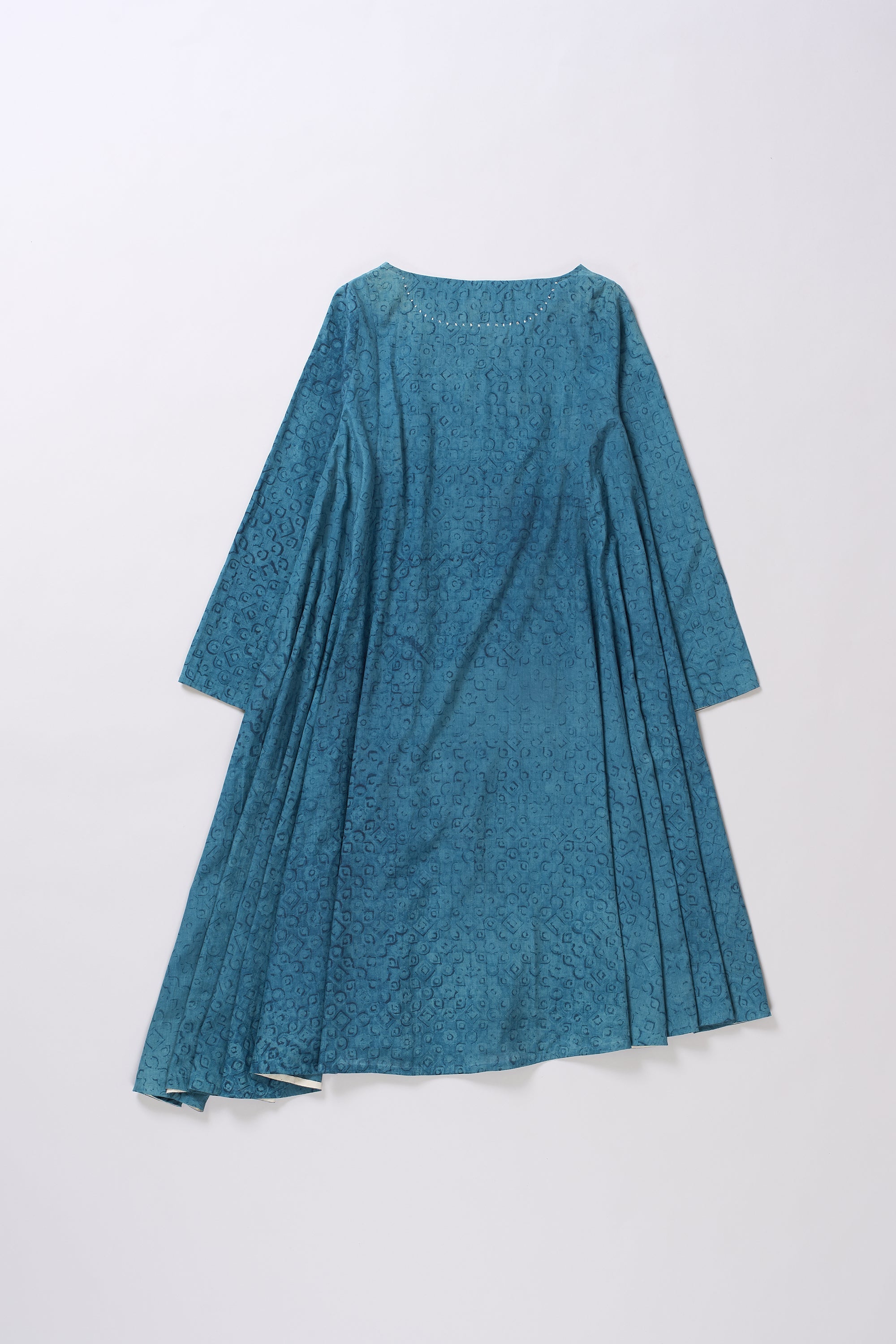 MEDIUM INDIGO BLOCK PRINTED COTTON SILK DRESS