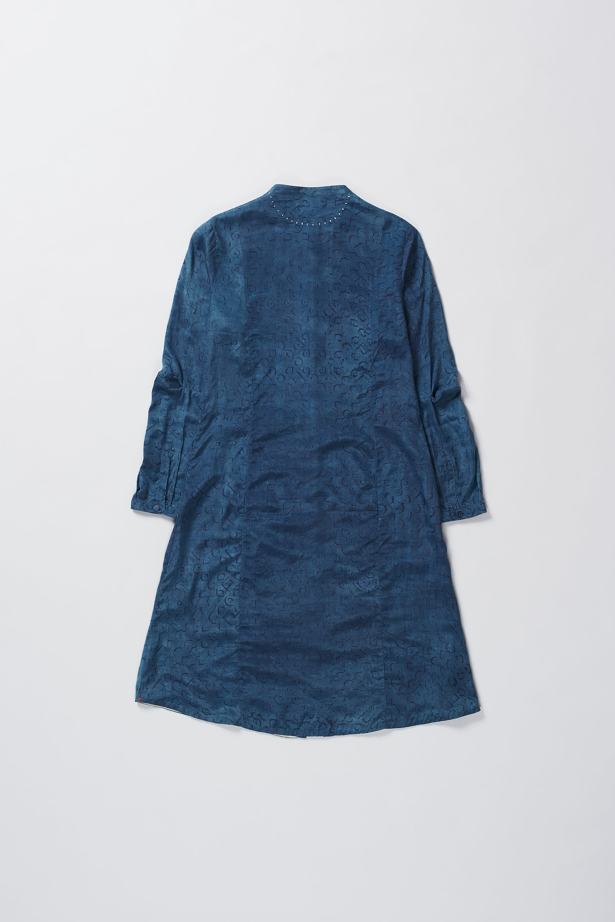 MEDIUM INDIGO BLOCK PRINT SILK DRESS