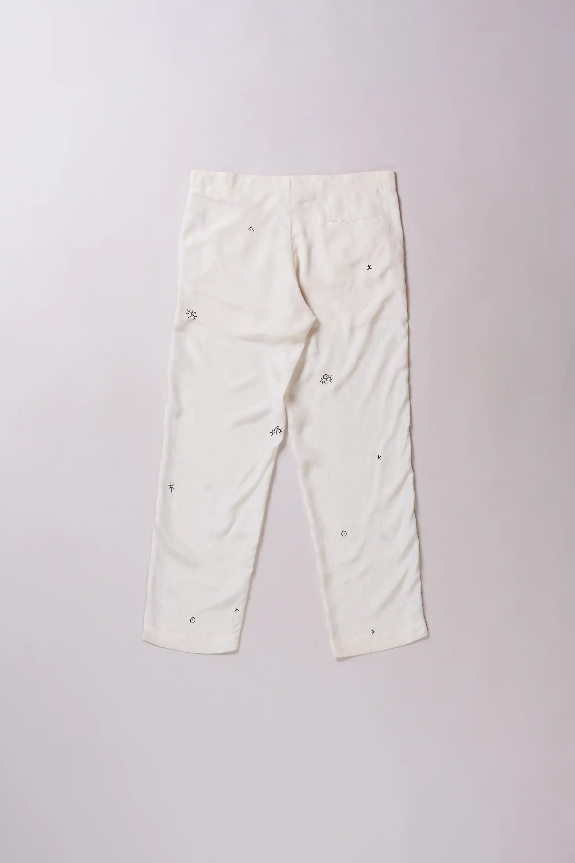 Ecru Embroidered Silk Pant