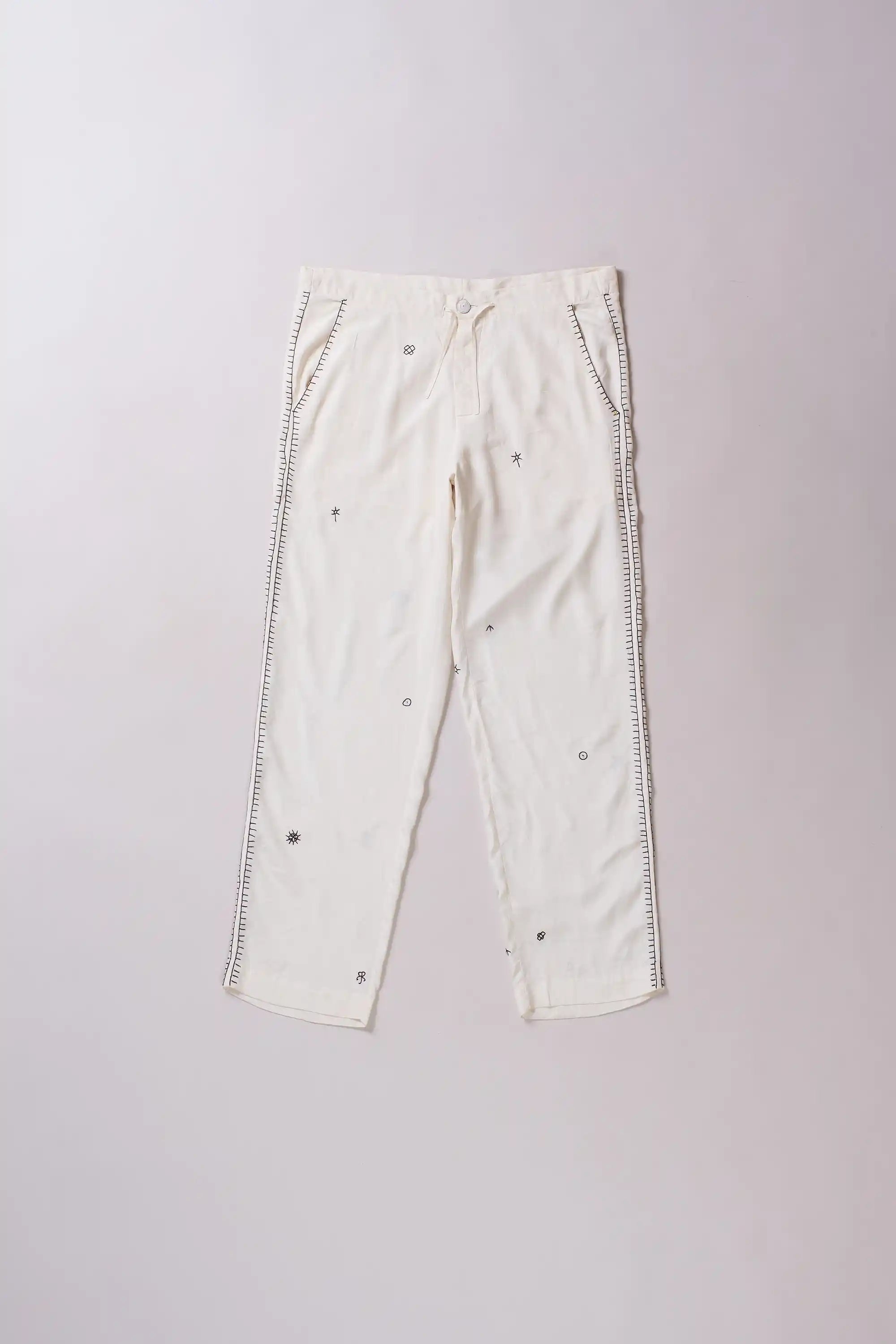 Ecru Embroidered Silk Pant