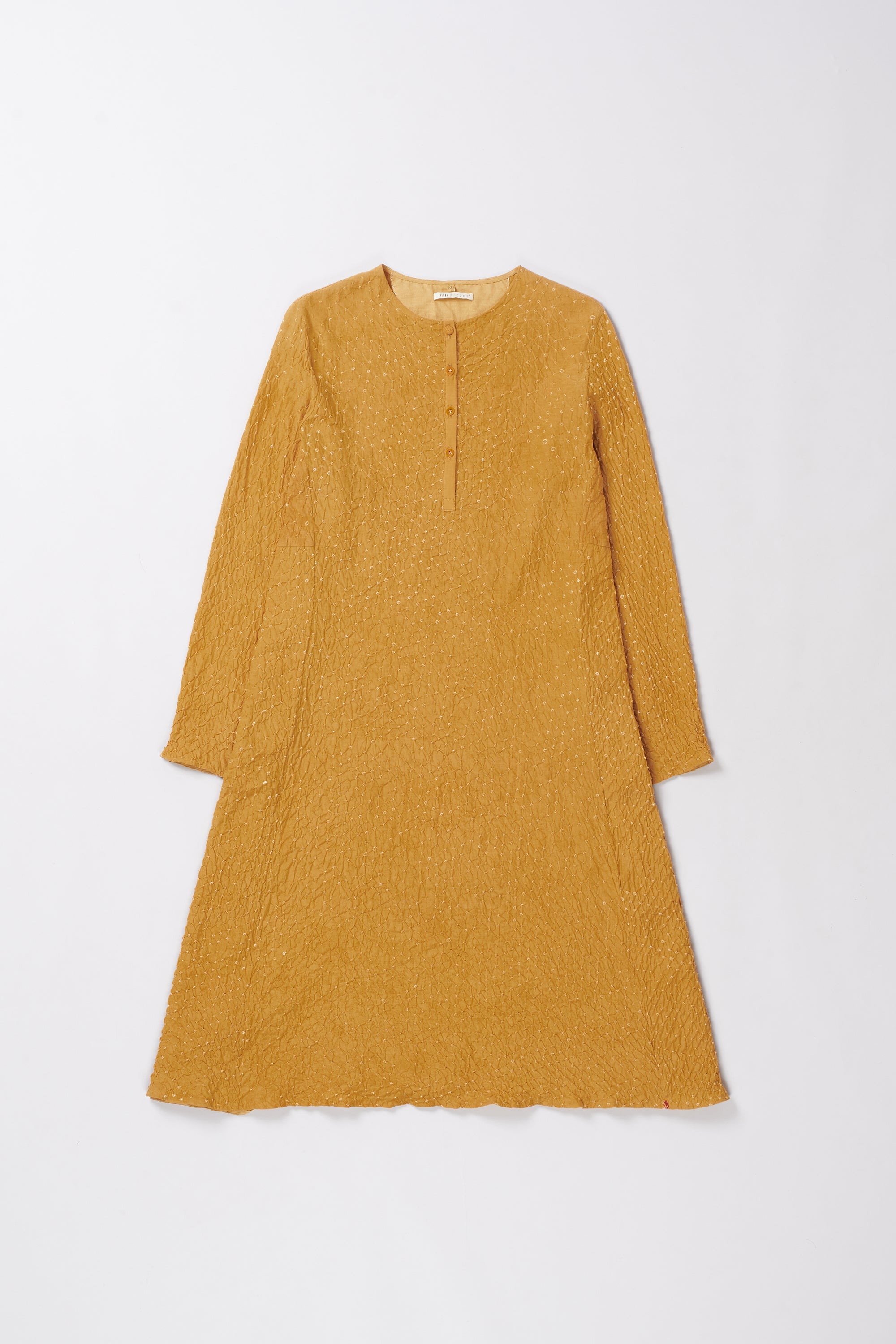 MUSTARD YELLOW BANDHANI COTTON SILK DRESS