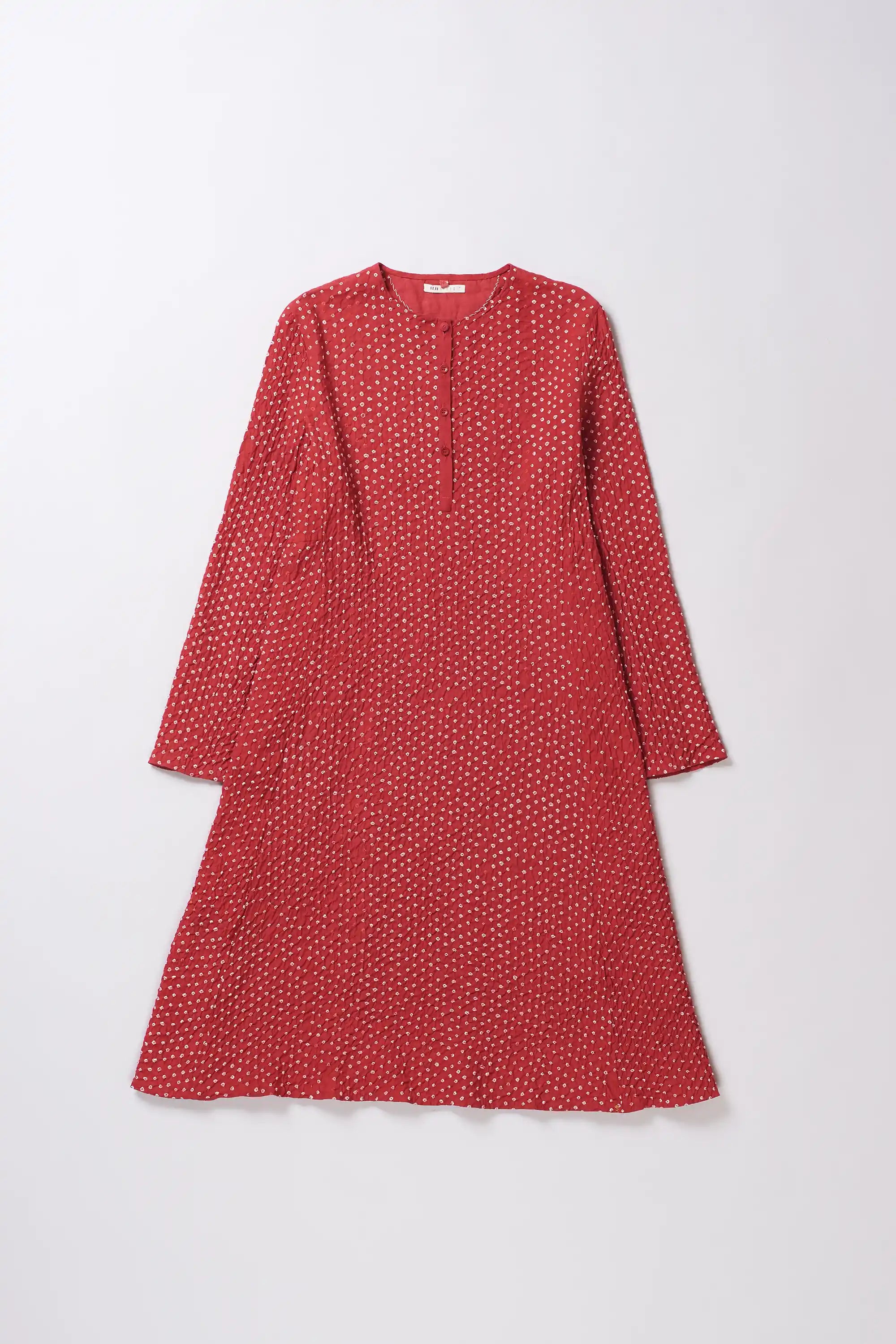 Red Colour Cotton Women Dress With Bandhani