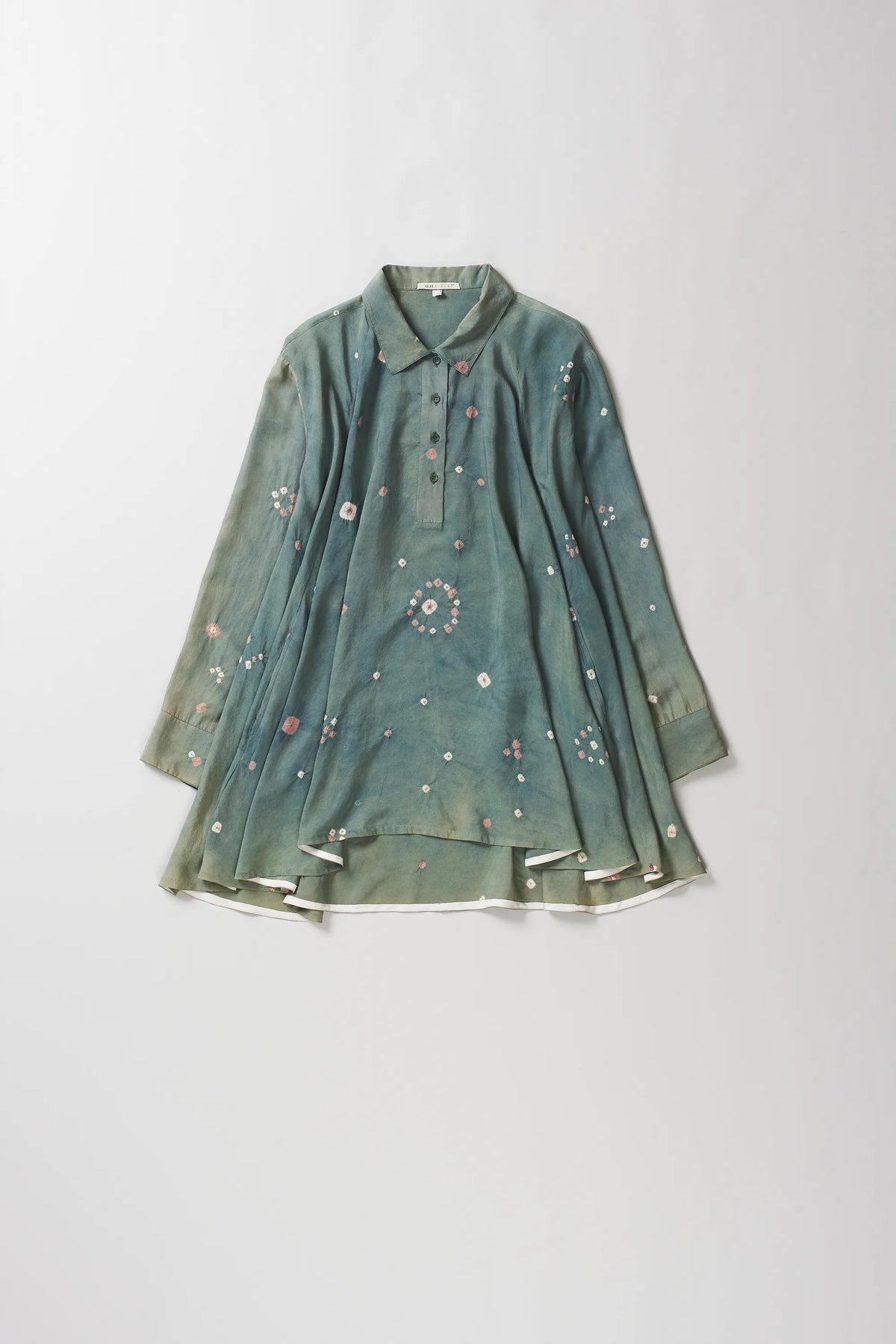 Leaf Green Silk Bandhani Shirt Dress