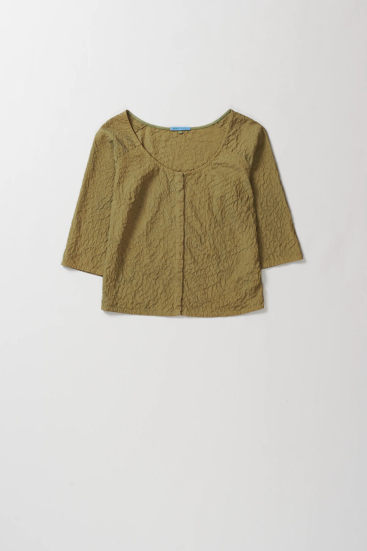 Olive Green Cotton Silk Blend Screen Print Top