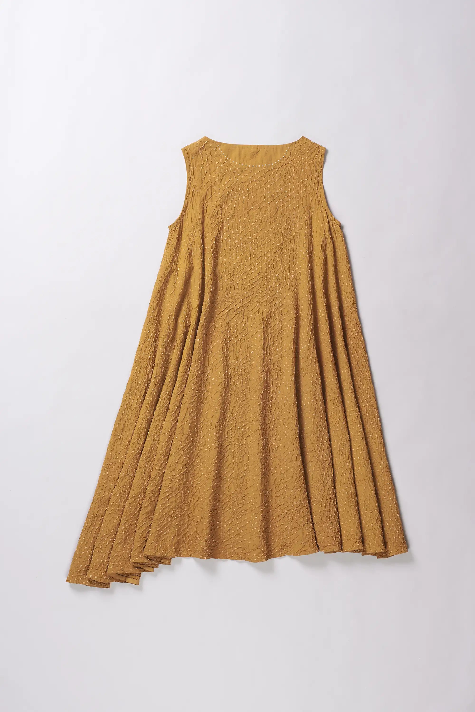 Mustard Yellow Bandhani Cotton Silk Dress