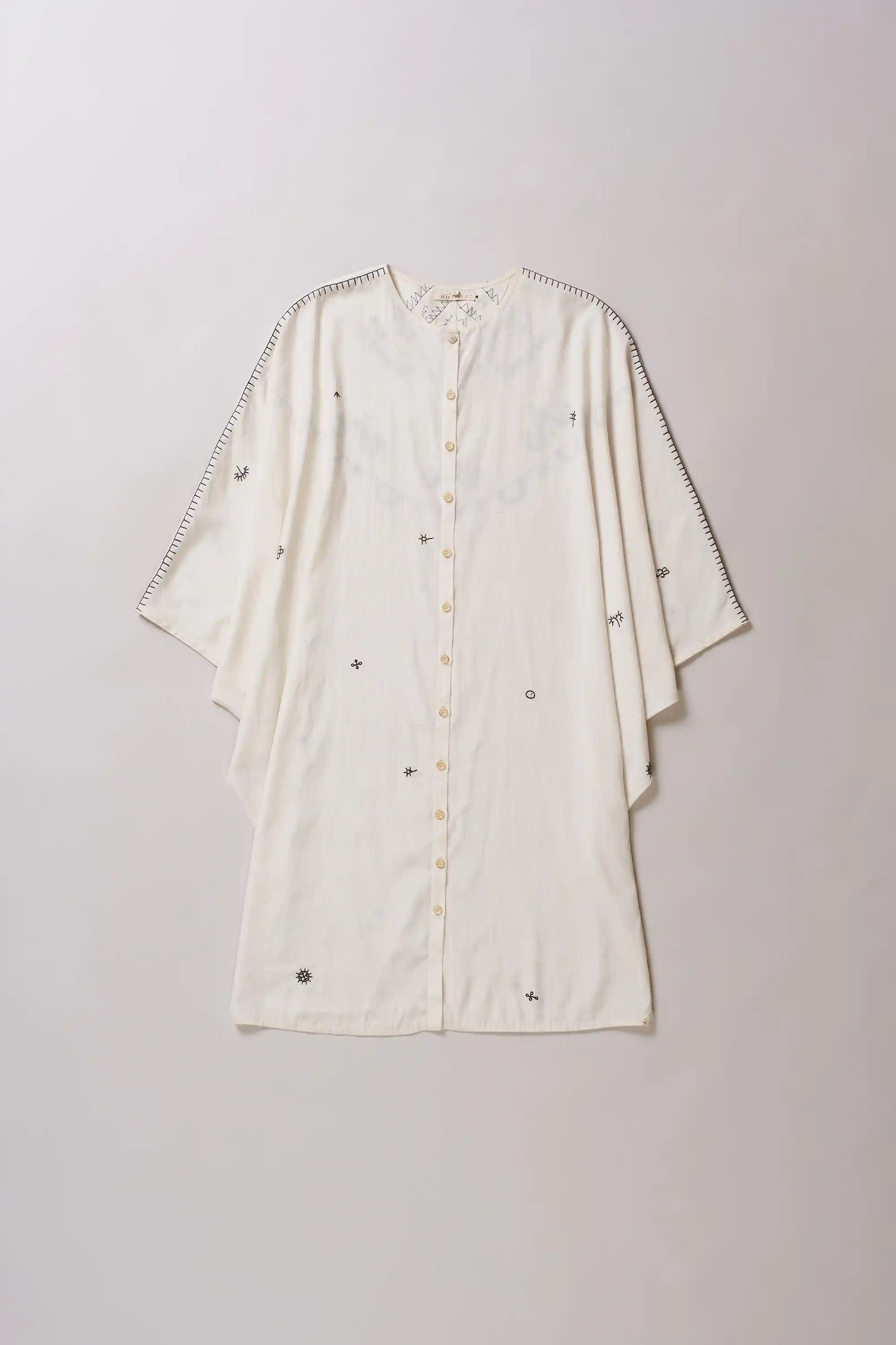 Ecru Cotton Silk Blend Hand Embroidered Dress