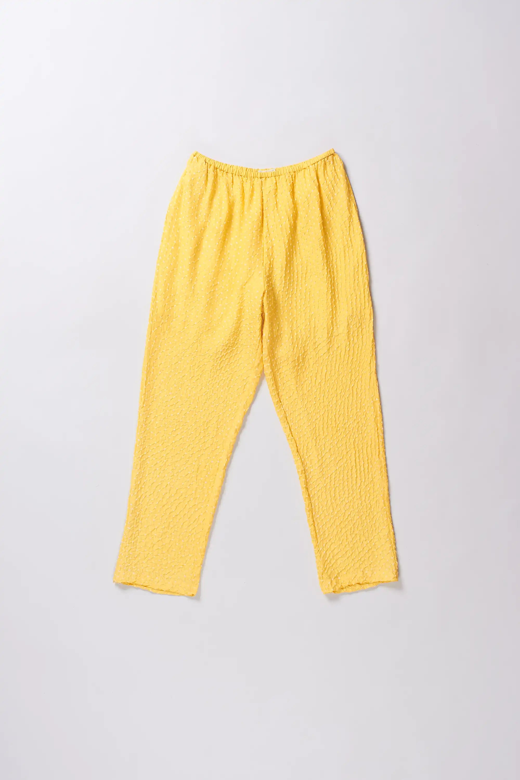 Lemon Yellow Silk with Bandhani Trouser