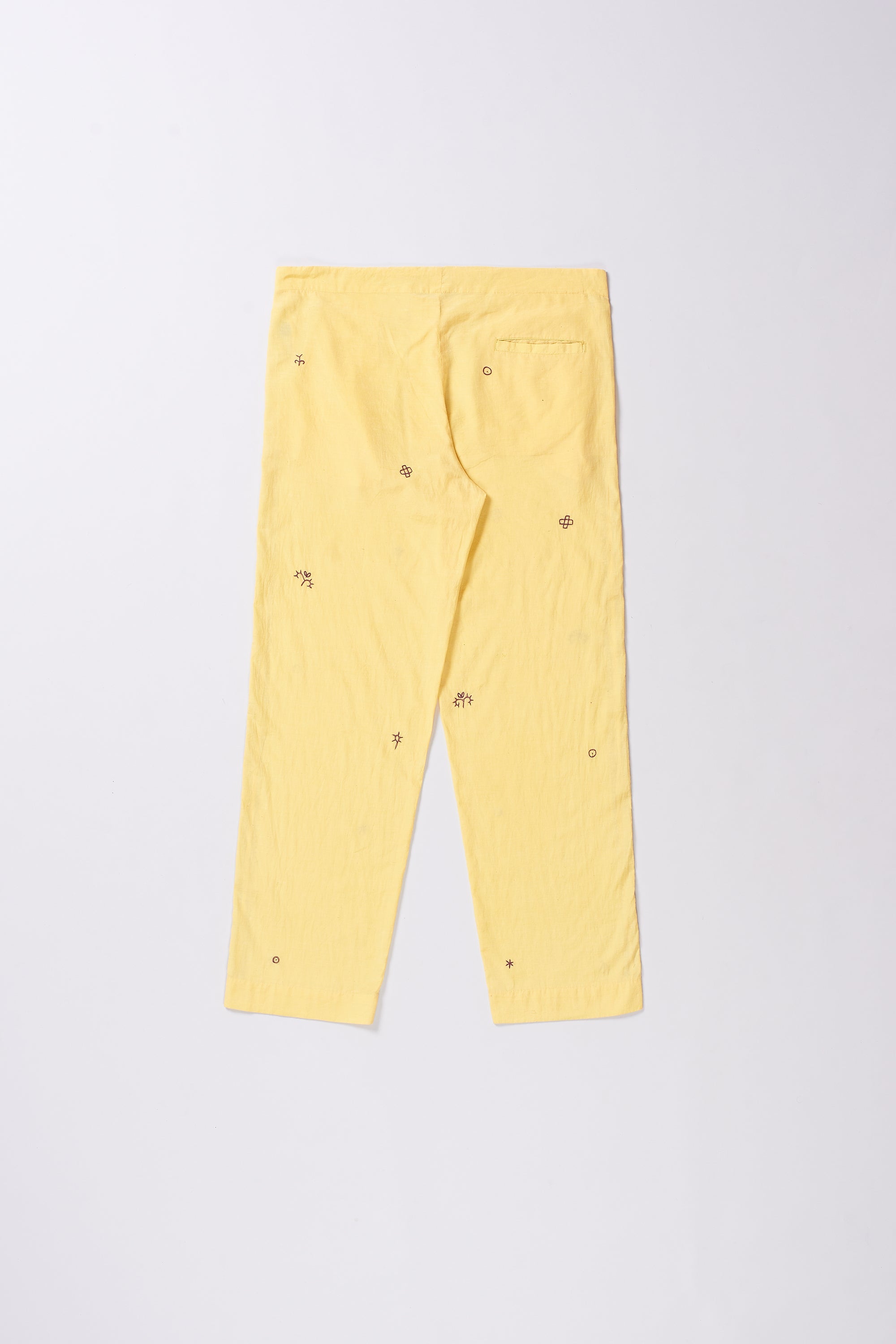 LEMON YELLOW EMBROIDERED COTTON SILK PANT