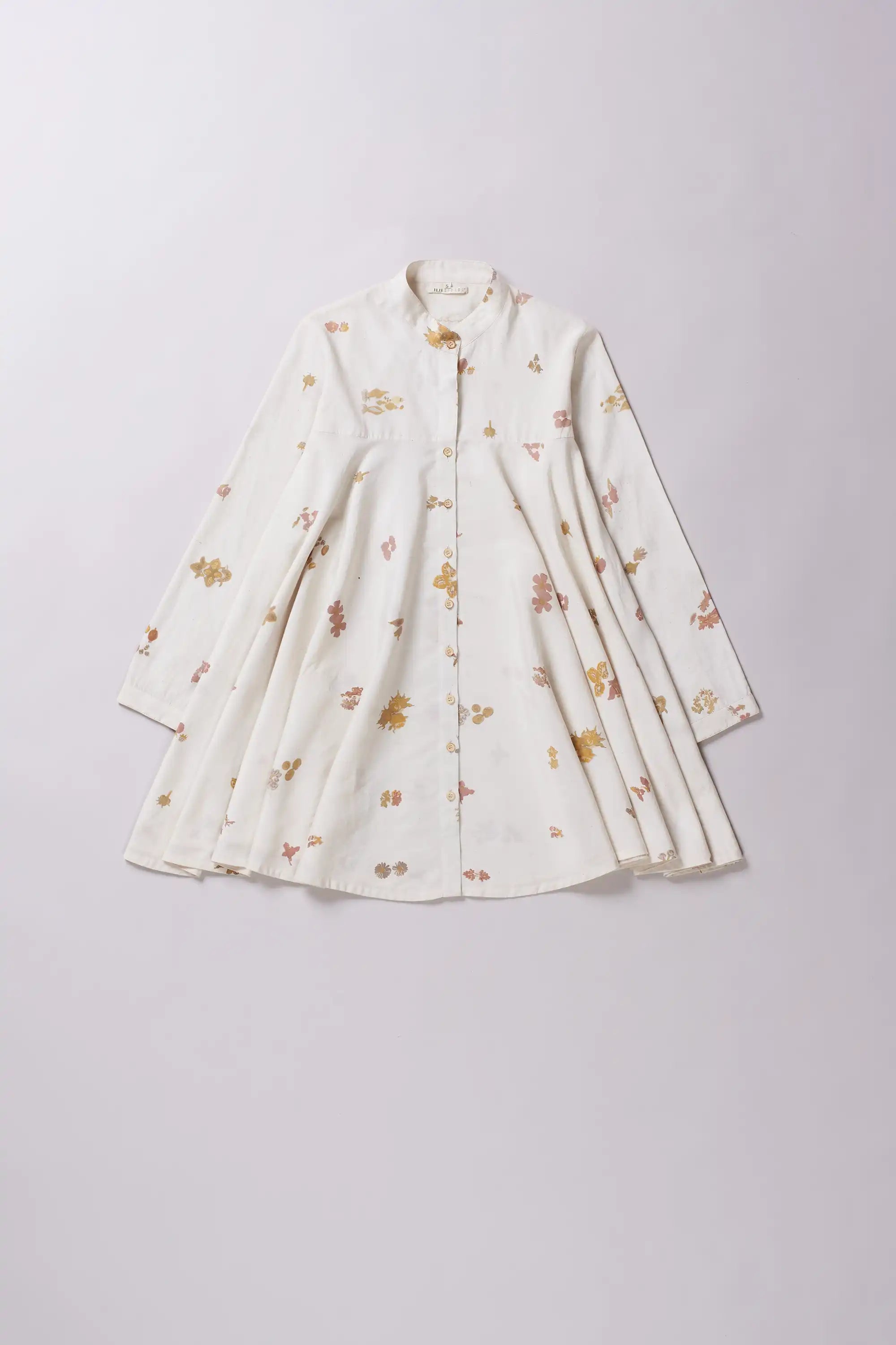 Ecru Screen Print Cotton Silk Blend Women Shirt