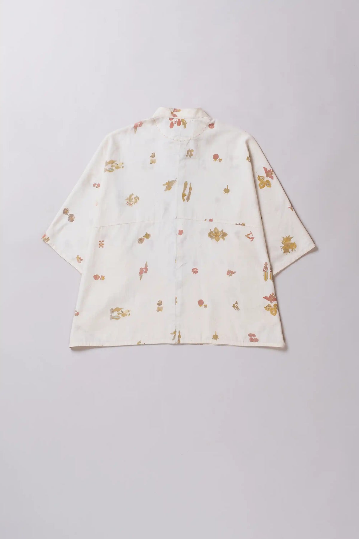 Ecru Screen Print Cotton Silk Blend Shirt