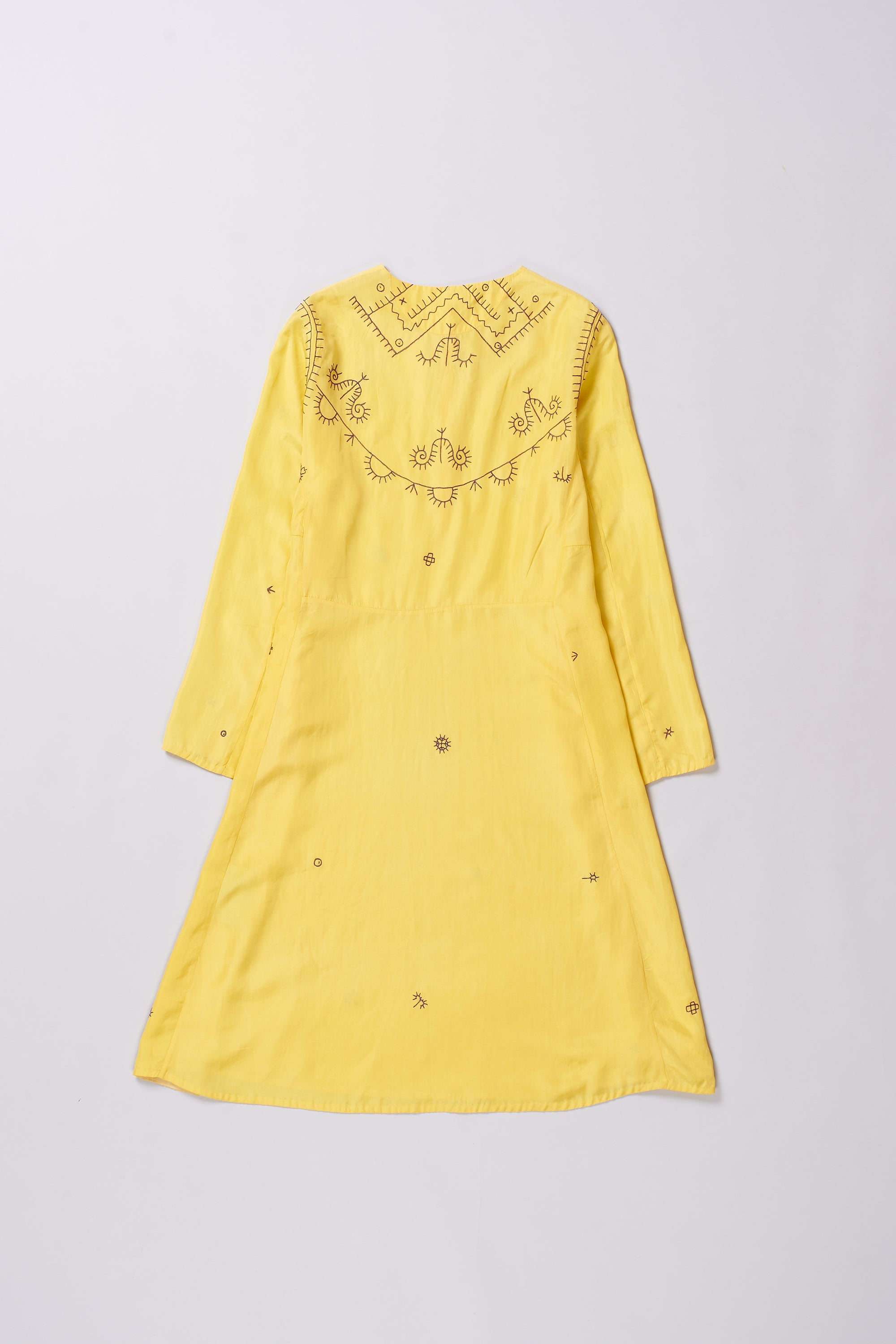 LEMON YELLOW HAND EMBROIDERED SILK DRESS