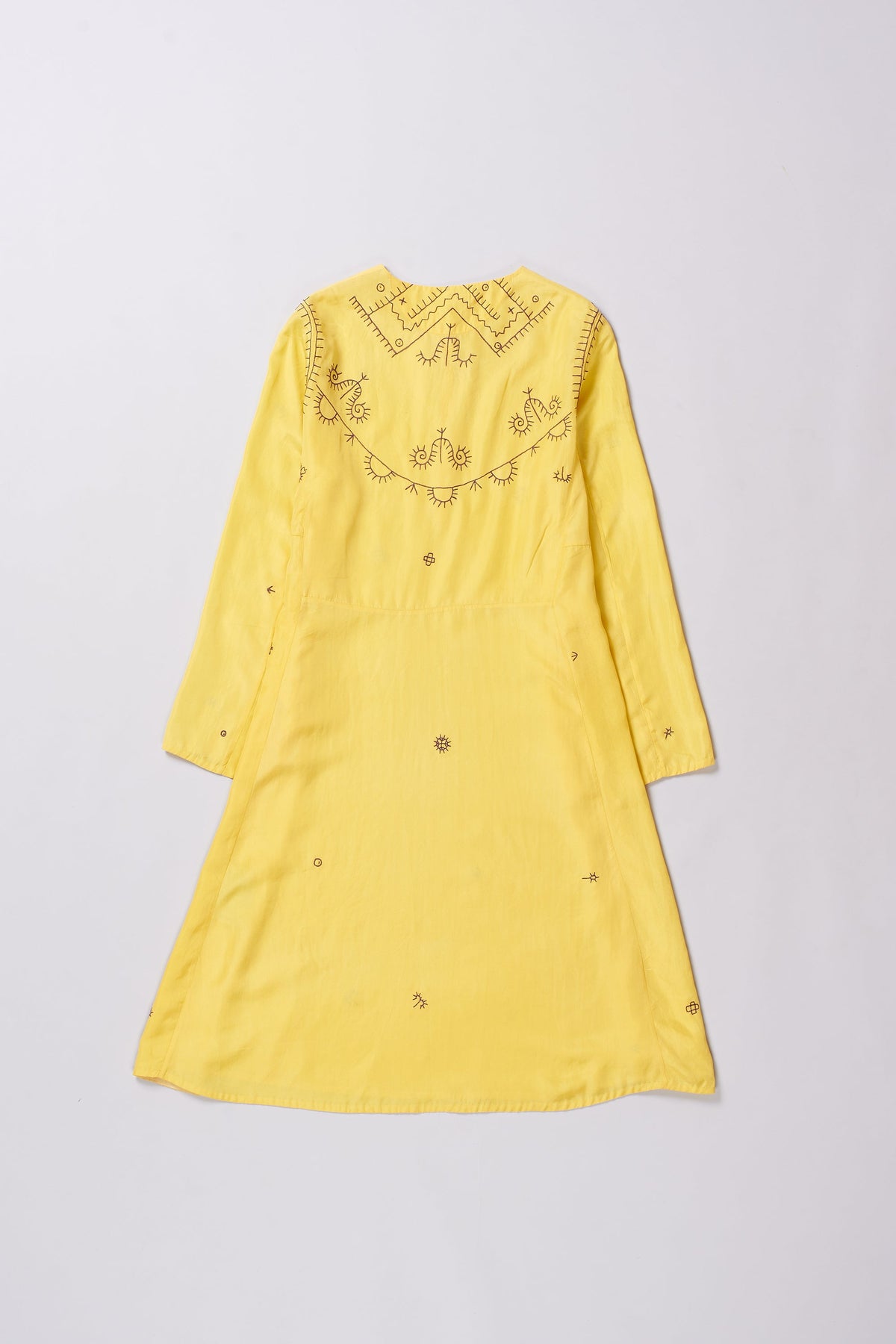 LEMON YELLOW HAND EMBROIDERED SILK DRESS