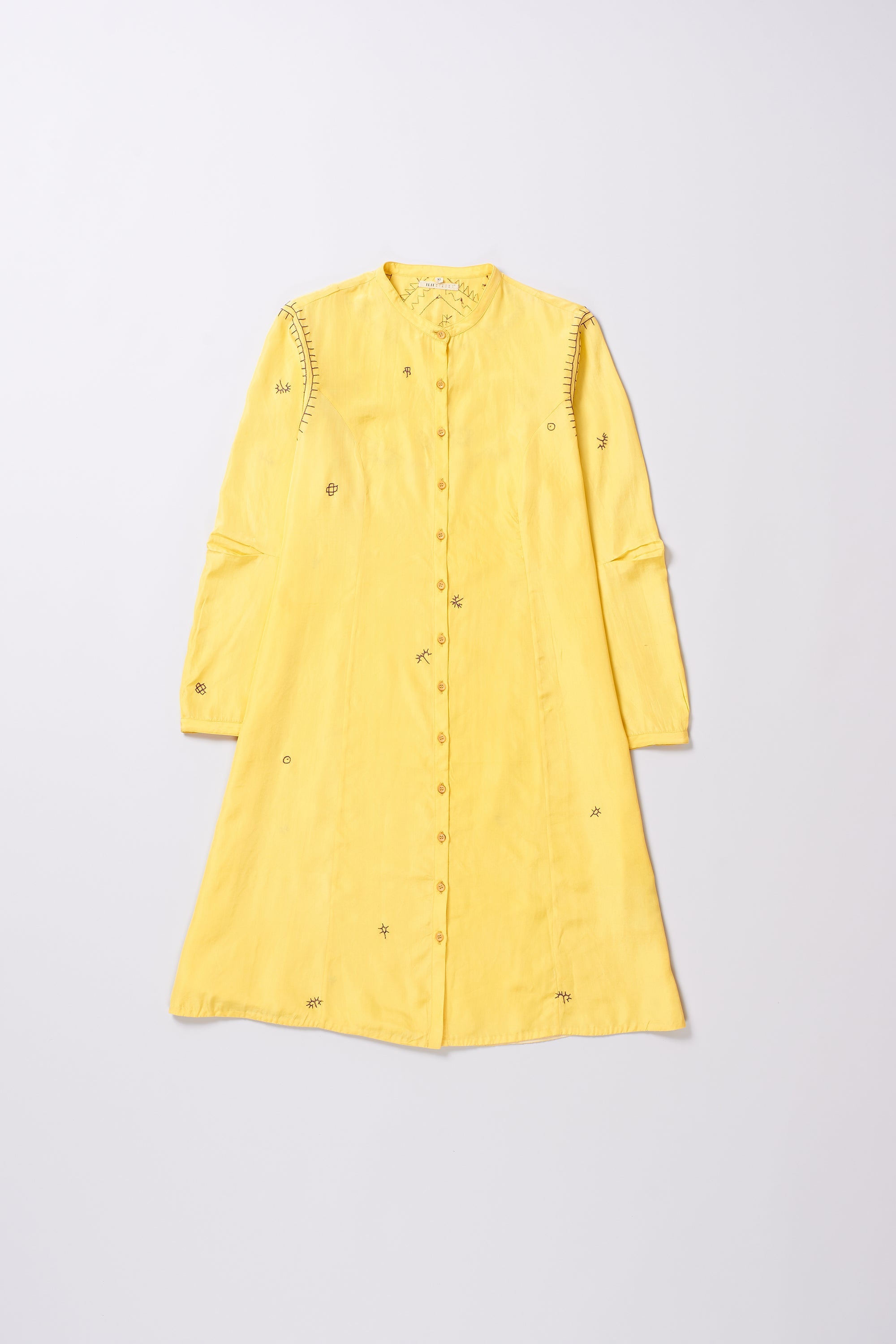 LEMON YELLOW HAND EMBROIDERED SILK DRESS