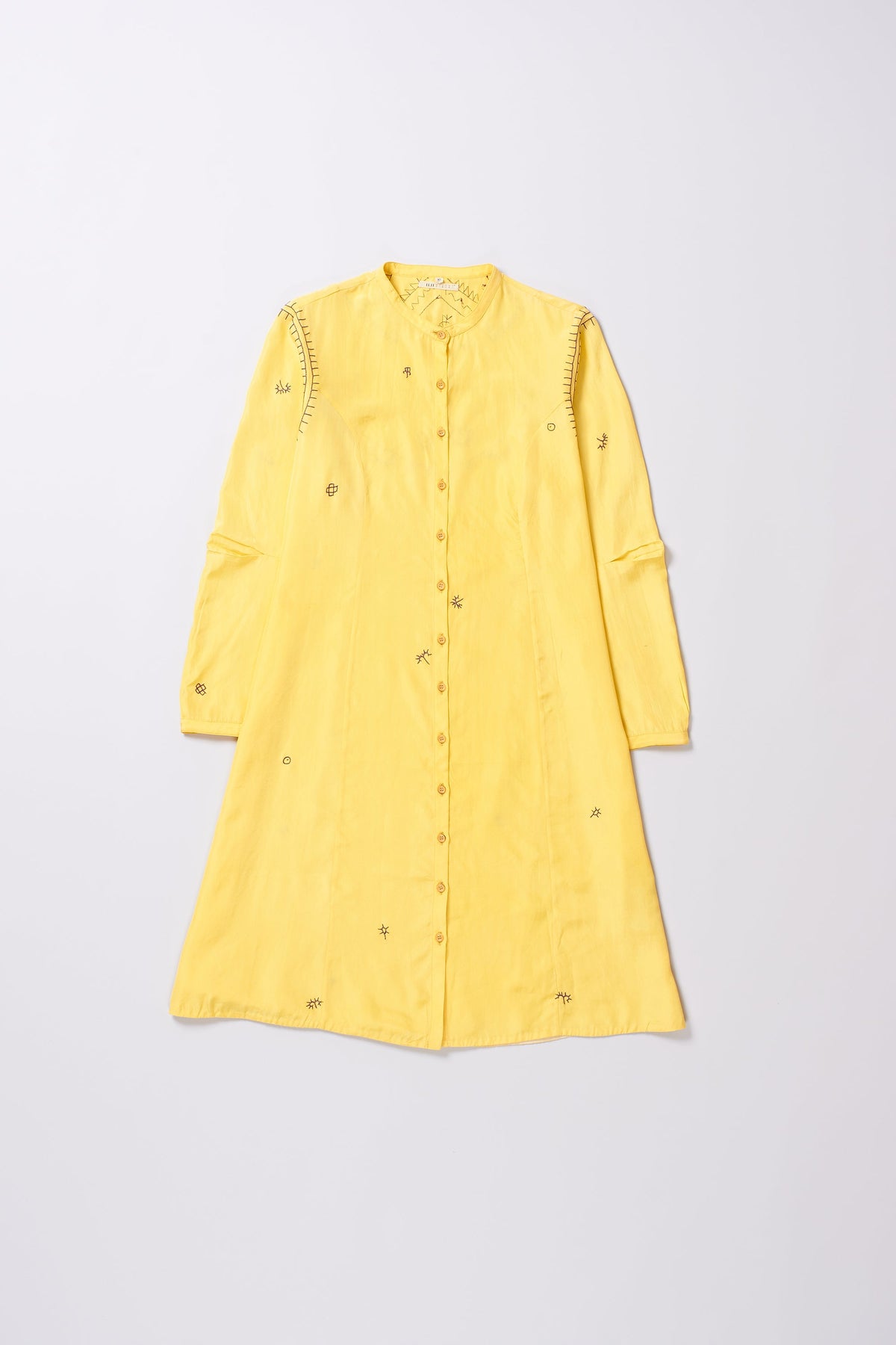 LEMON YELLOW HAND EMBROIDERED SILK DRESS
