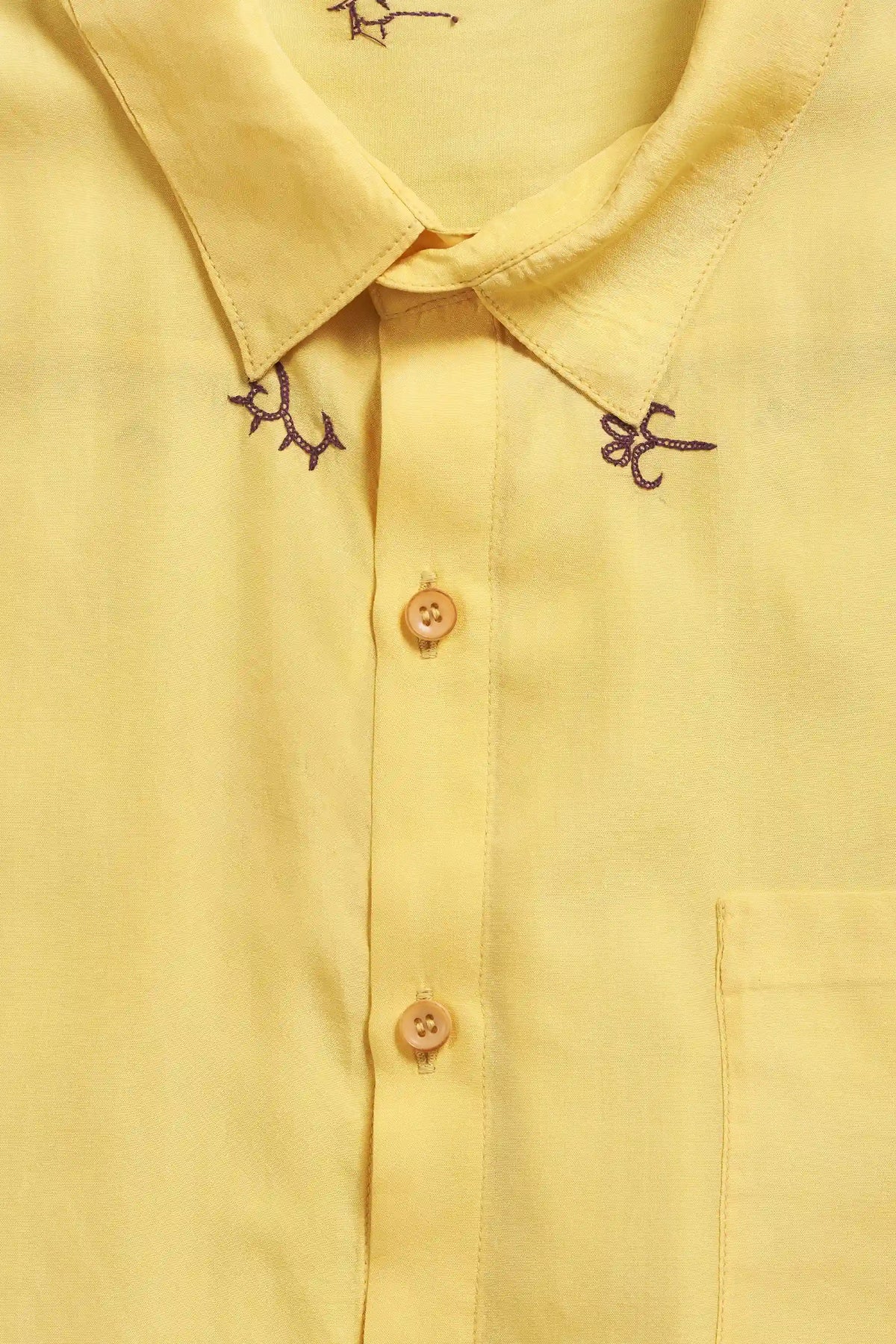 Relaxed Fit Shirt Embroidered Dyed in Bright Yellow