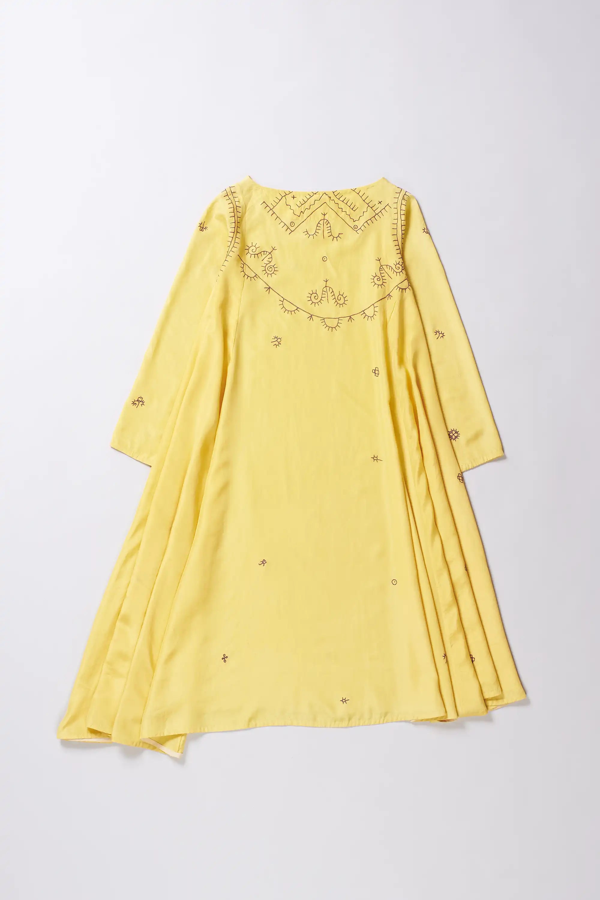 Lemon Yellow Hand Embroidered Silk Dress