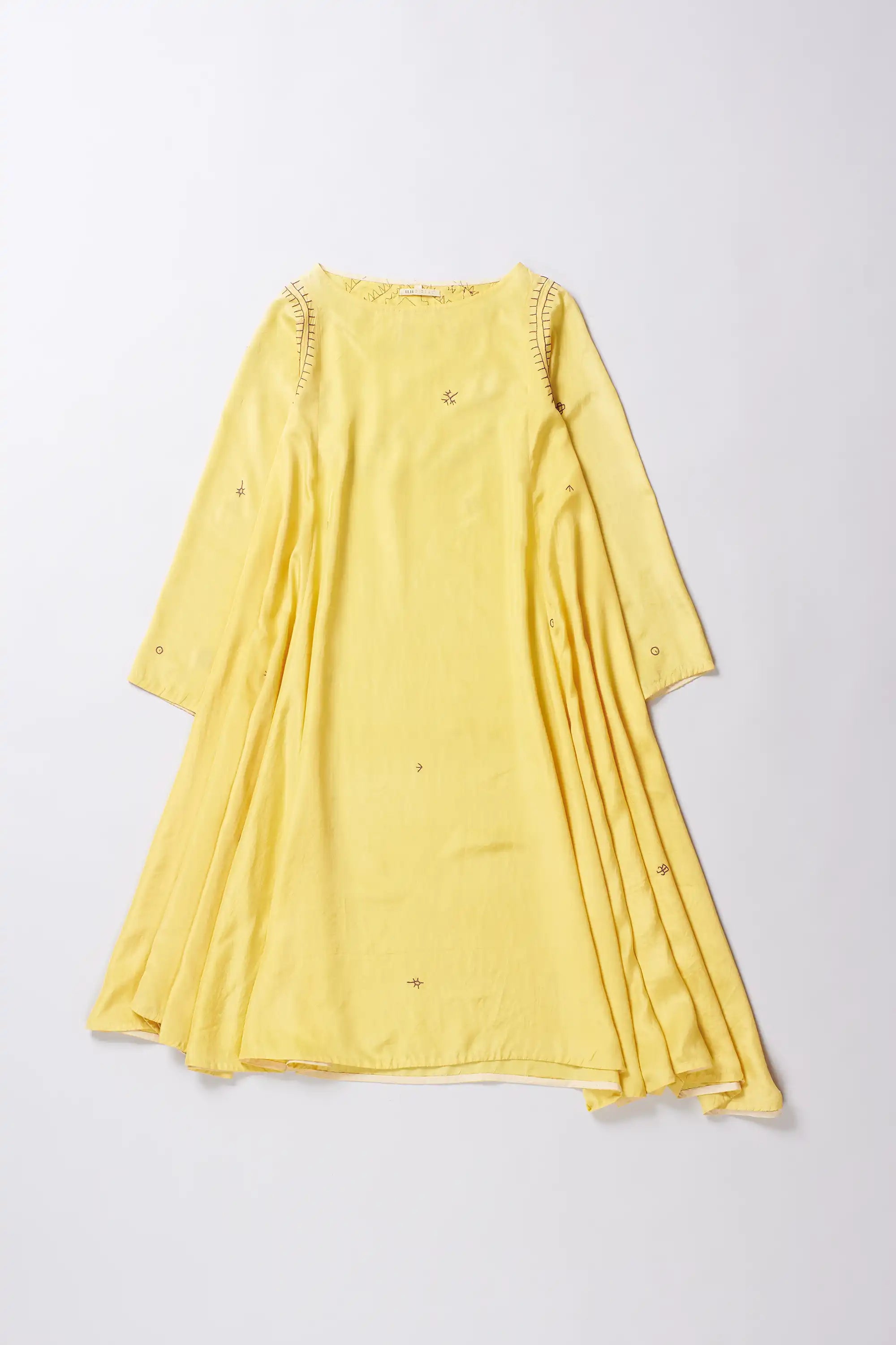 Lemon Yellow Hand Embroidered Silk Dress